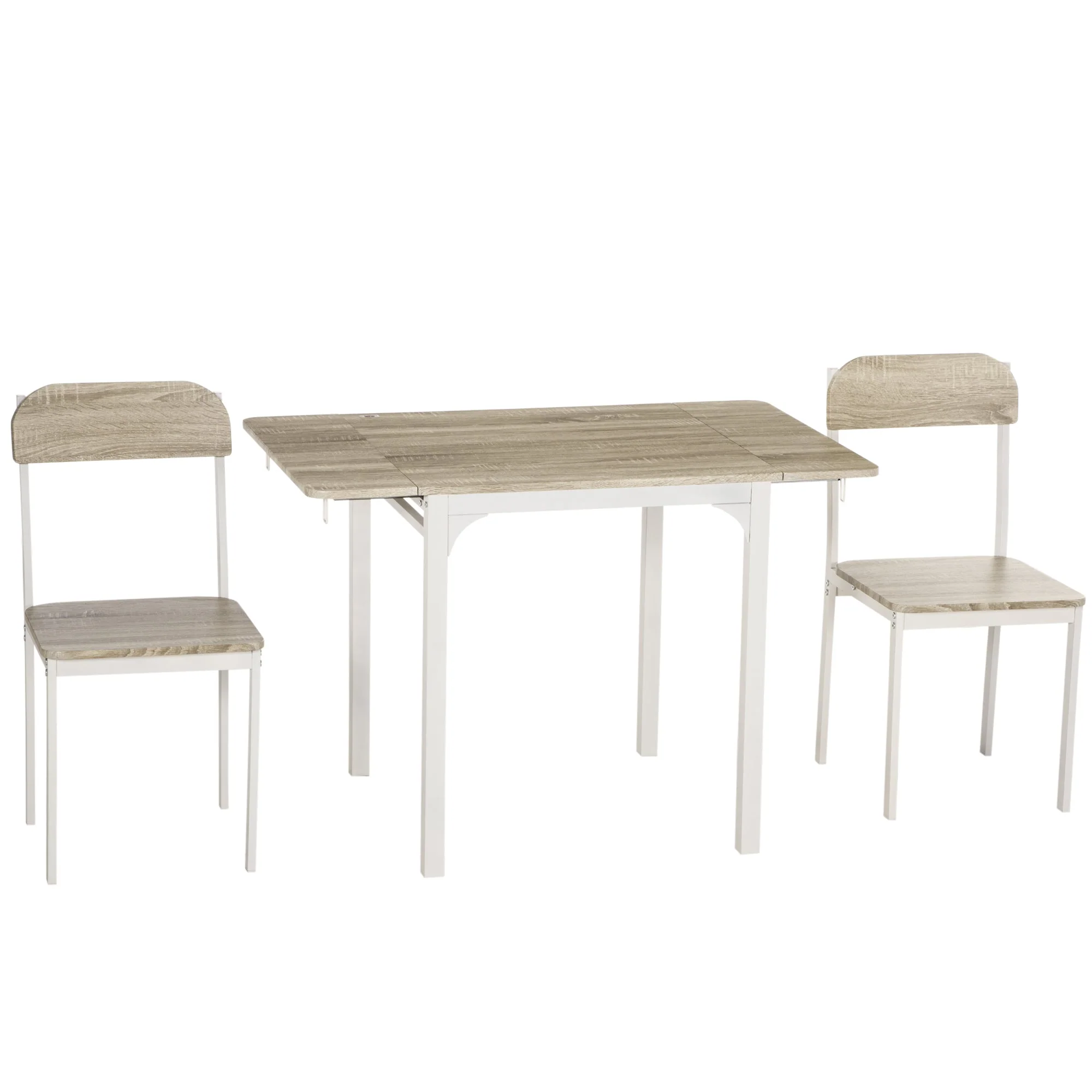 Dining Set, 3-Piece with Folding Table & 2 Chairs, Steel MDF, Natural White - Image 2