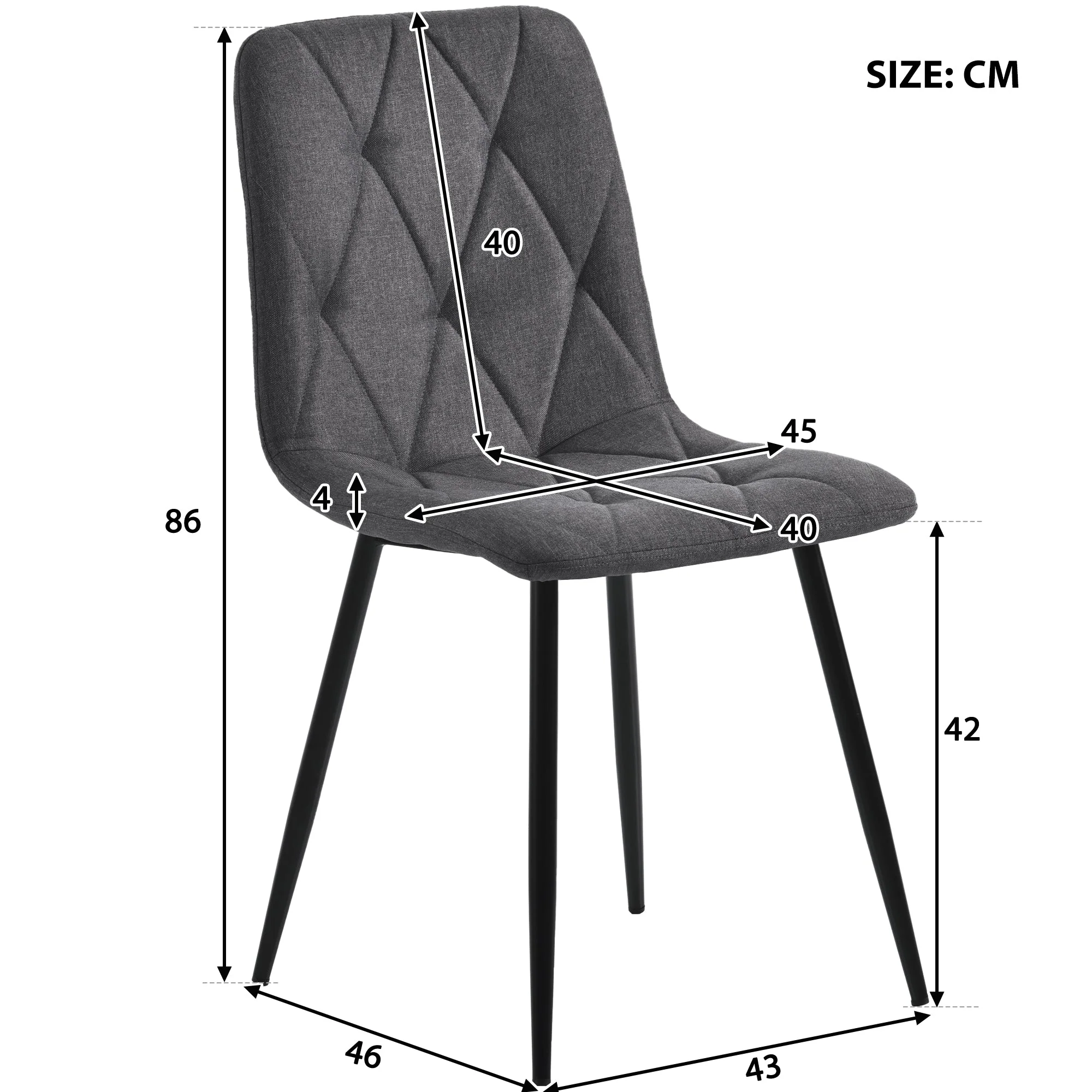 Dining Set 5-Piece 117x68cm Rectangular Table 4 Chairs Dark Grey Twill Linen Golden Legs - Image 7