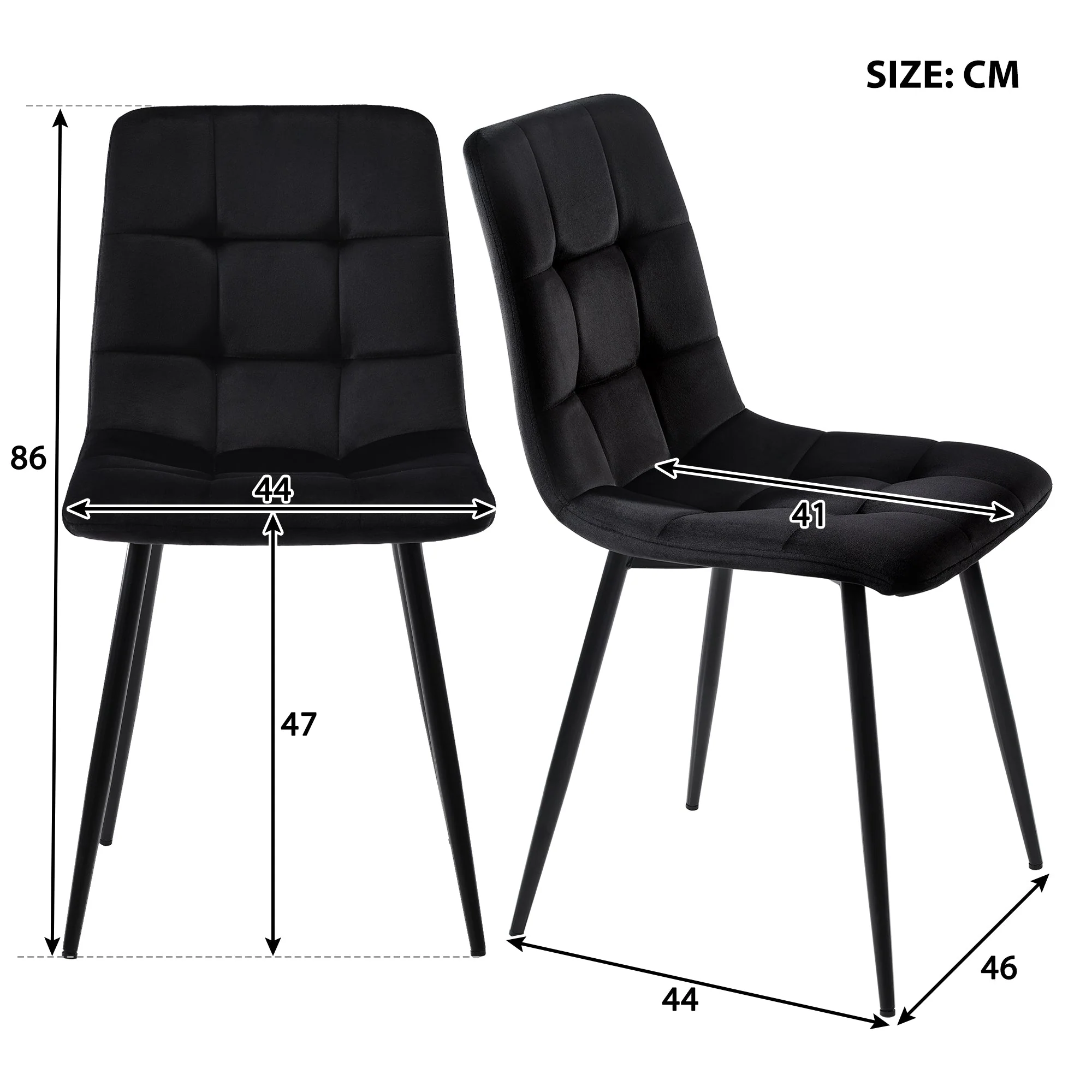 Dining Set (5-Piece) 120x70cm, Modern Kitchen Table with 4 Velvet Chairs, Black/Iron - Image 7