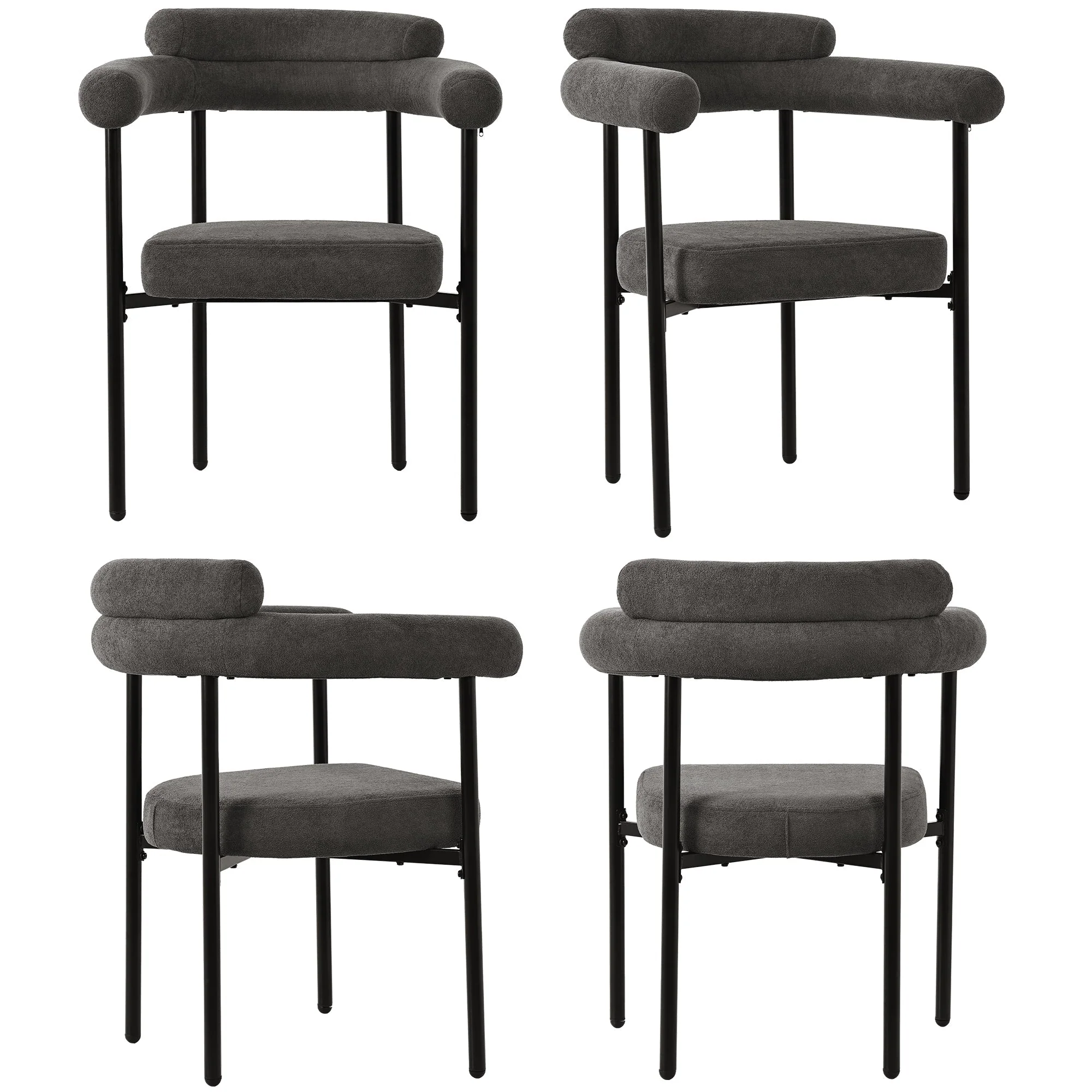 Dining Set (5-Piece) - 4 Armchairs, Designer Metal Legs - Grey Suede - Image 6