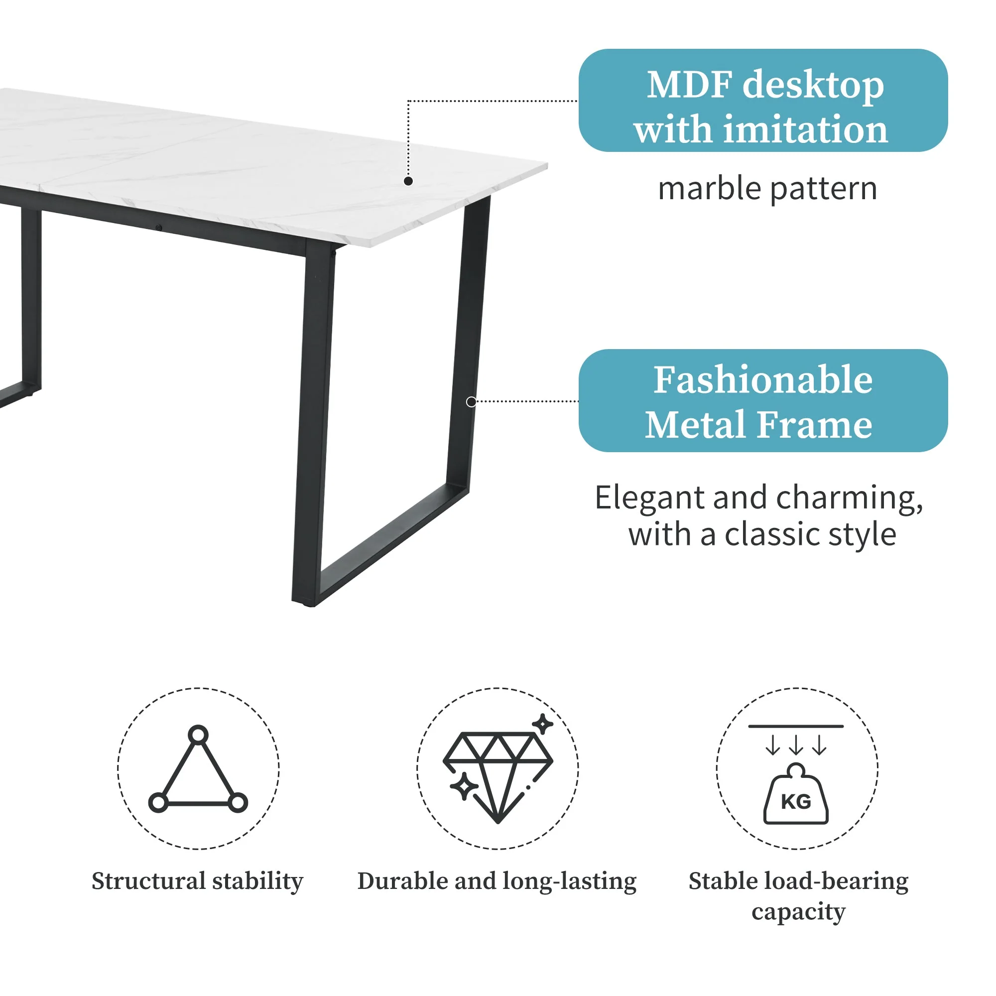 Dining Set 5-Piece, Extendable 140-180cm Table with 4 Modern Grey Velvet Chairs, White MDF Black Legs - Image 5