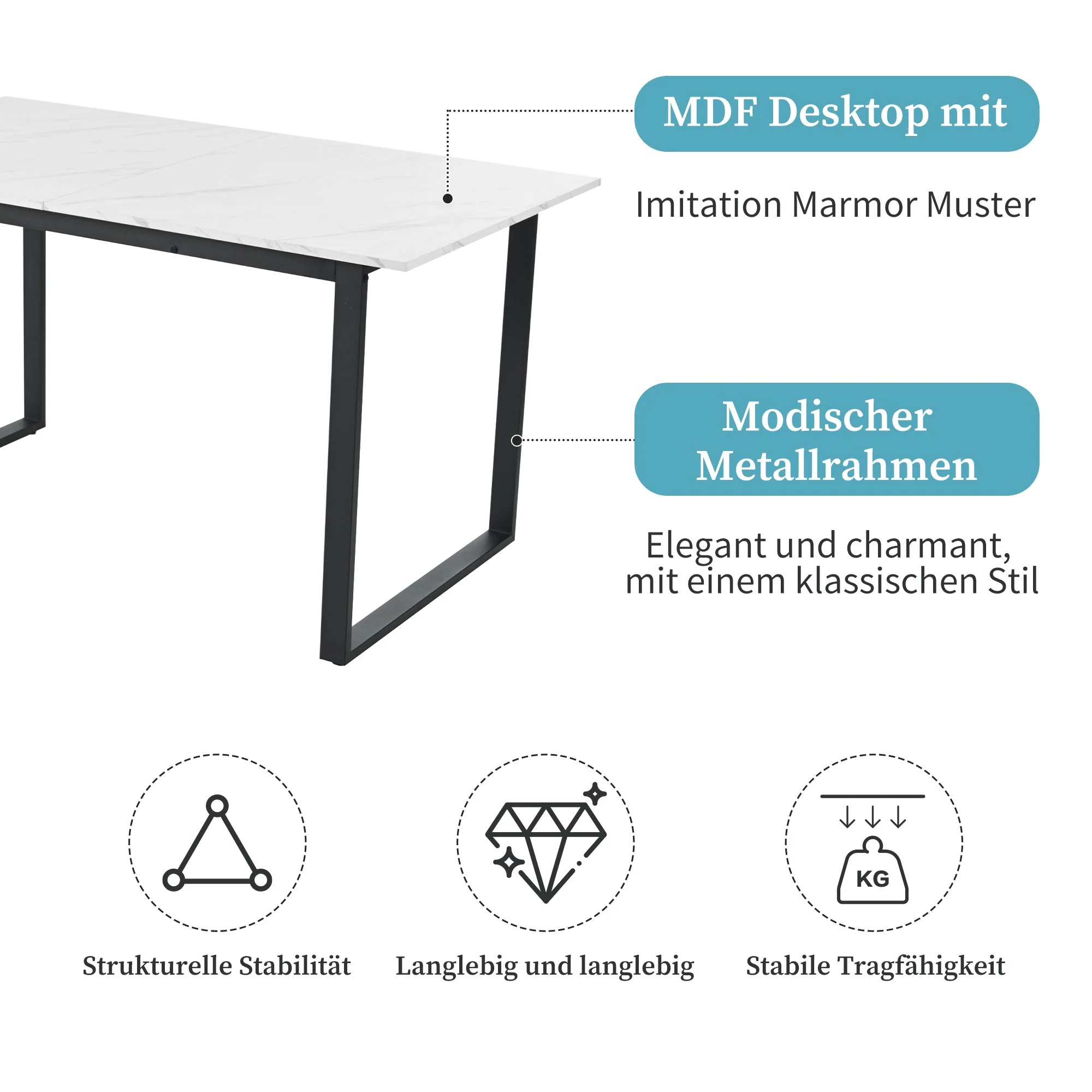 Dining Set 5-Piece, Extendable 140-180cm Table with 4 Modern Grey Velvet Chairs, White MDF Black Legs - Image 8