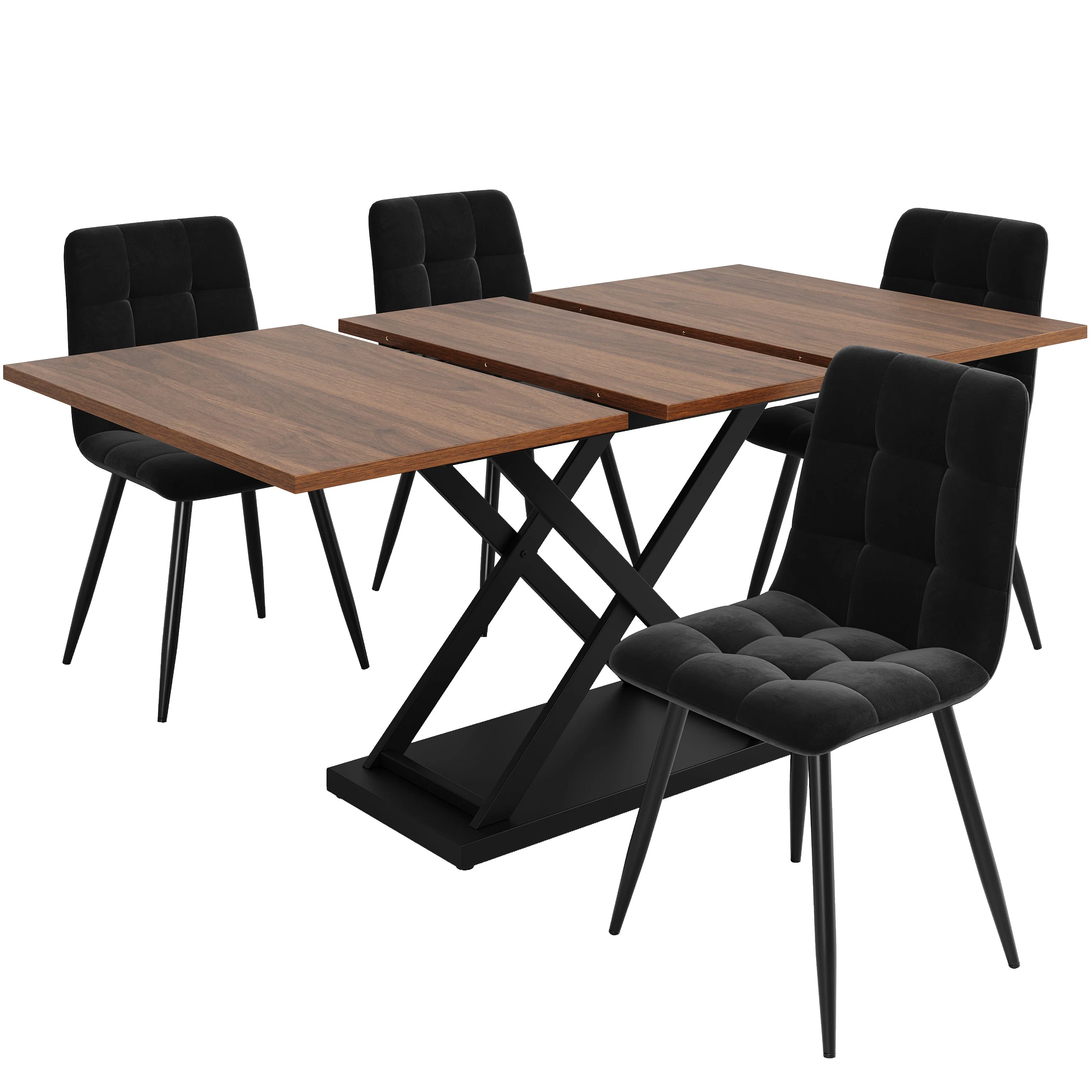 Dining Set, 5-Piece Extendable for 4, Black Velvet & Walnut - Image 4