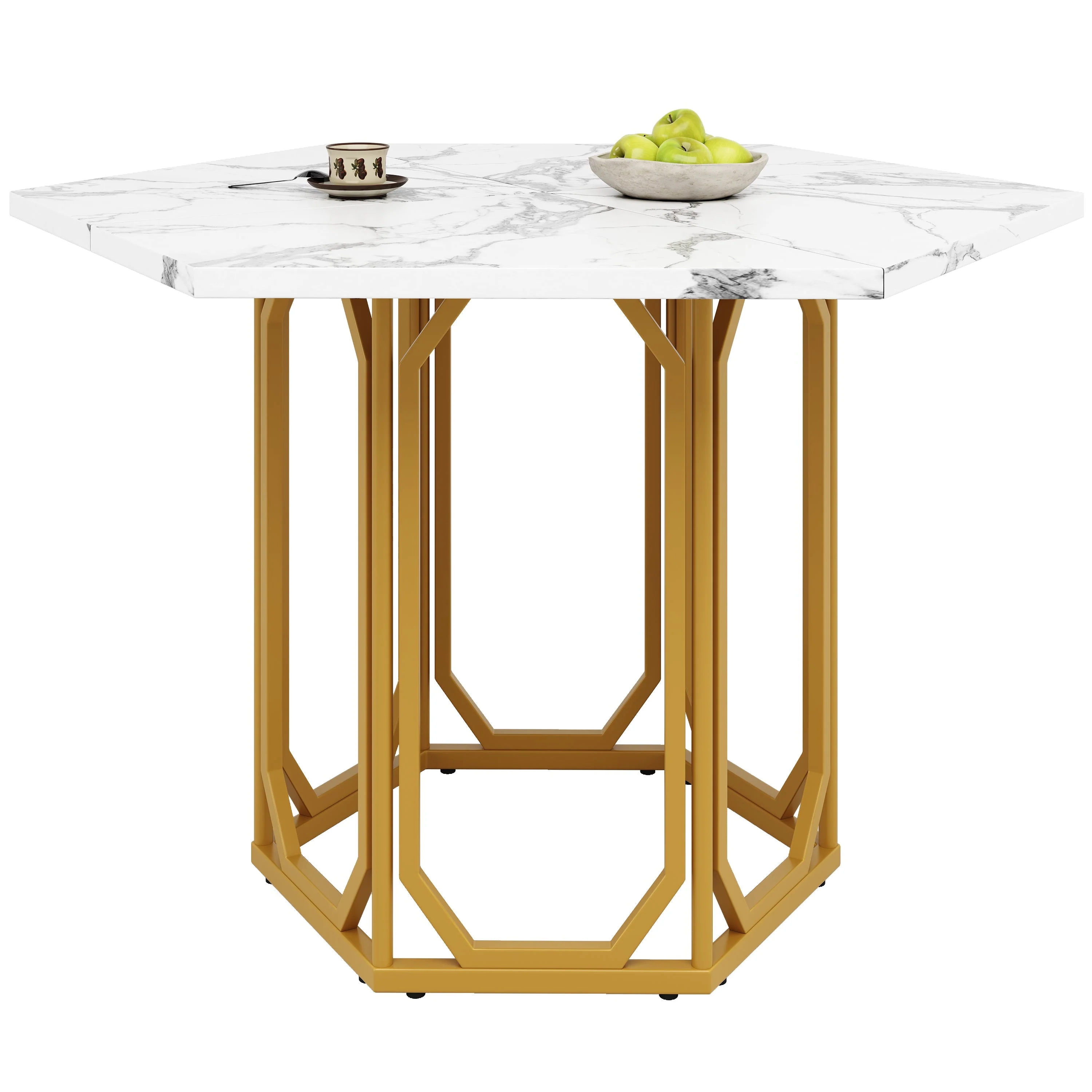 Dining Set 5-Piece Hexagonal Marble Top - Grey - Image 8