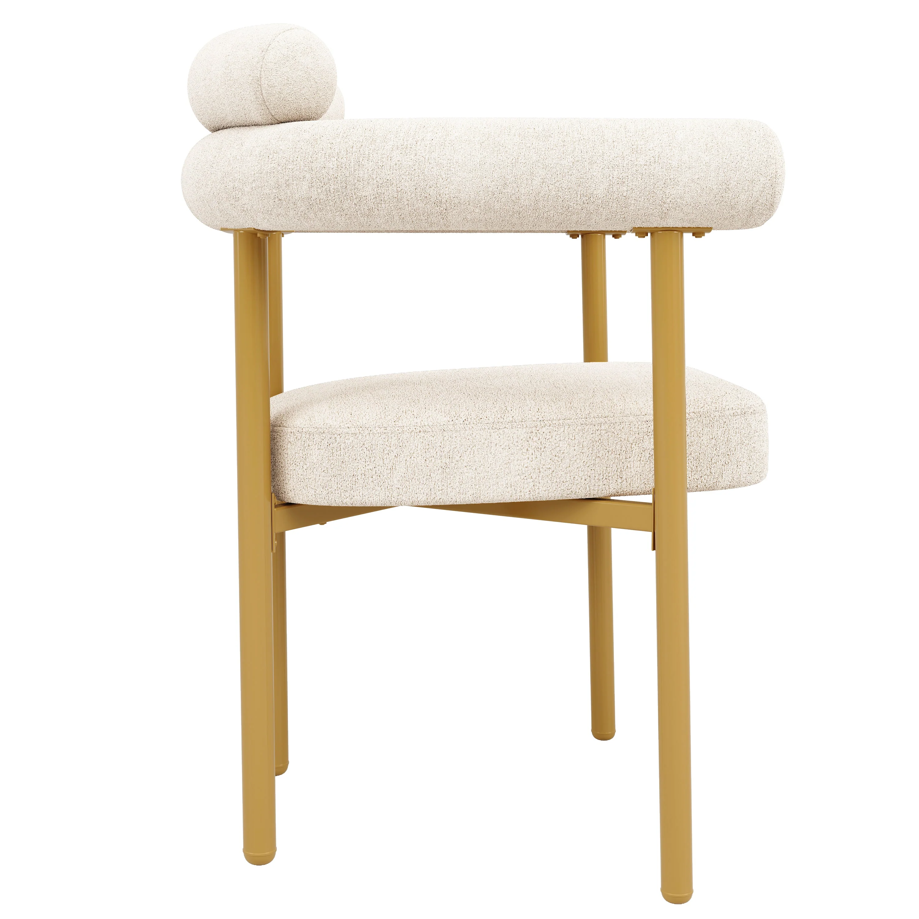 Dining Set 5-Piece Metal Leg Table 4 Hollow Armchairs - Gold Suede Fabric - Image 10