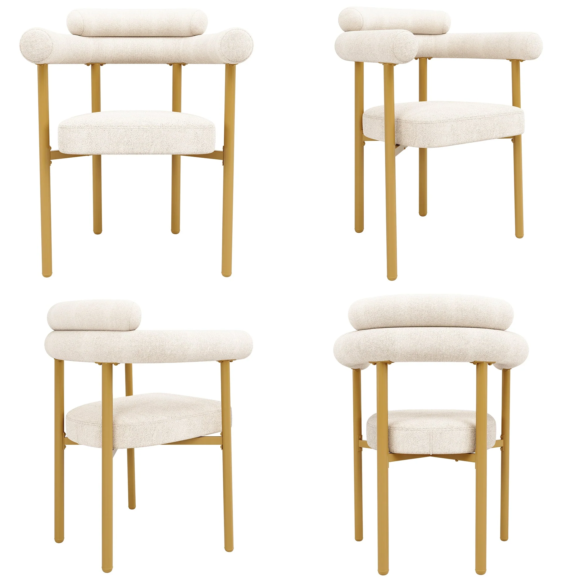 Dining Set 5-Piece Metal Leg Table 4 Hollow Armchairs - Gold Suede Fabric - Image 6