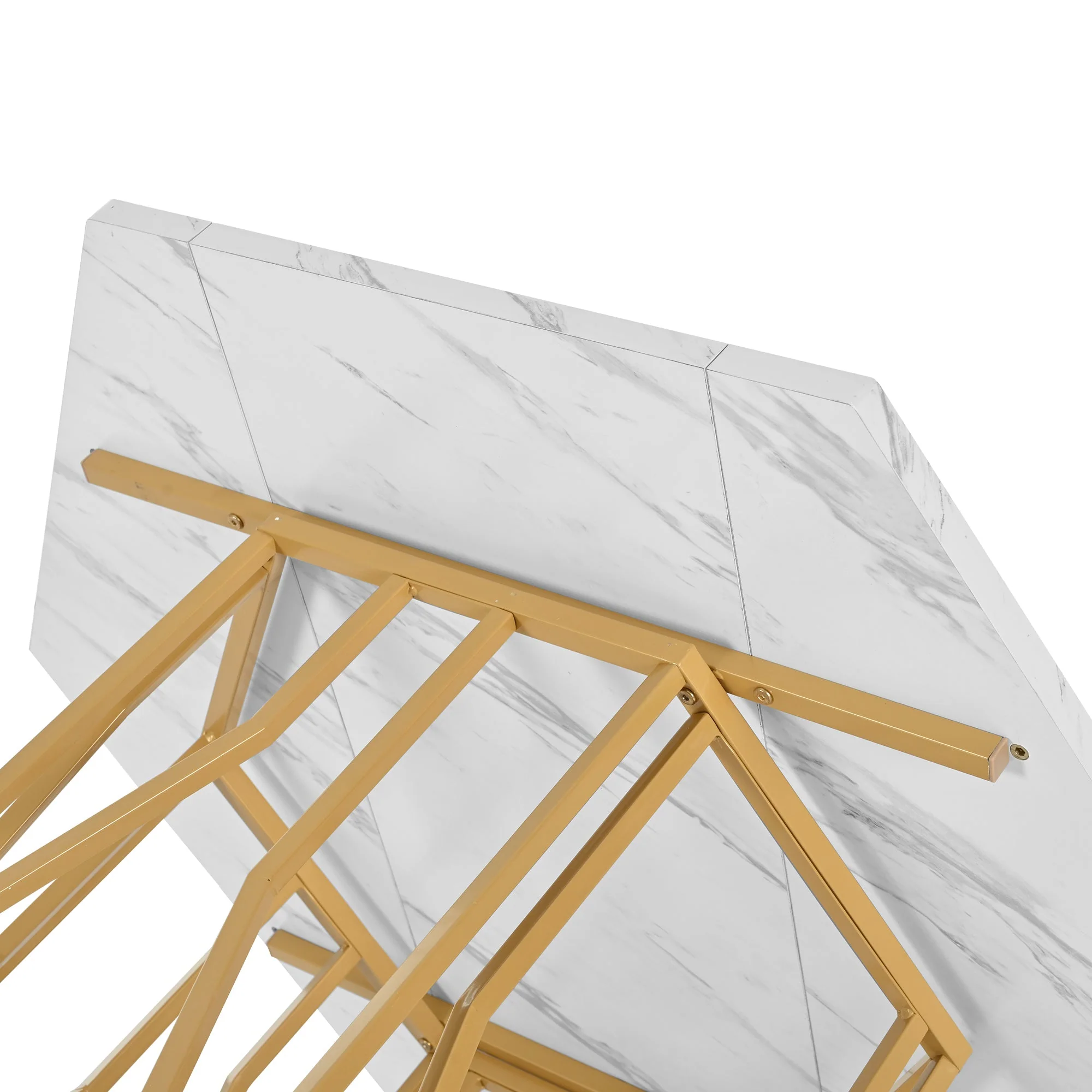 Dining Set 5-Piece Modern Hexagonal Marble Table 4 Grey Velvet Chairs Gold - Image 8