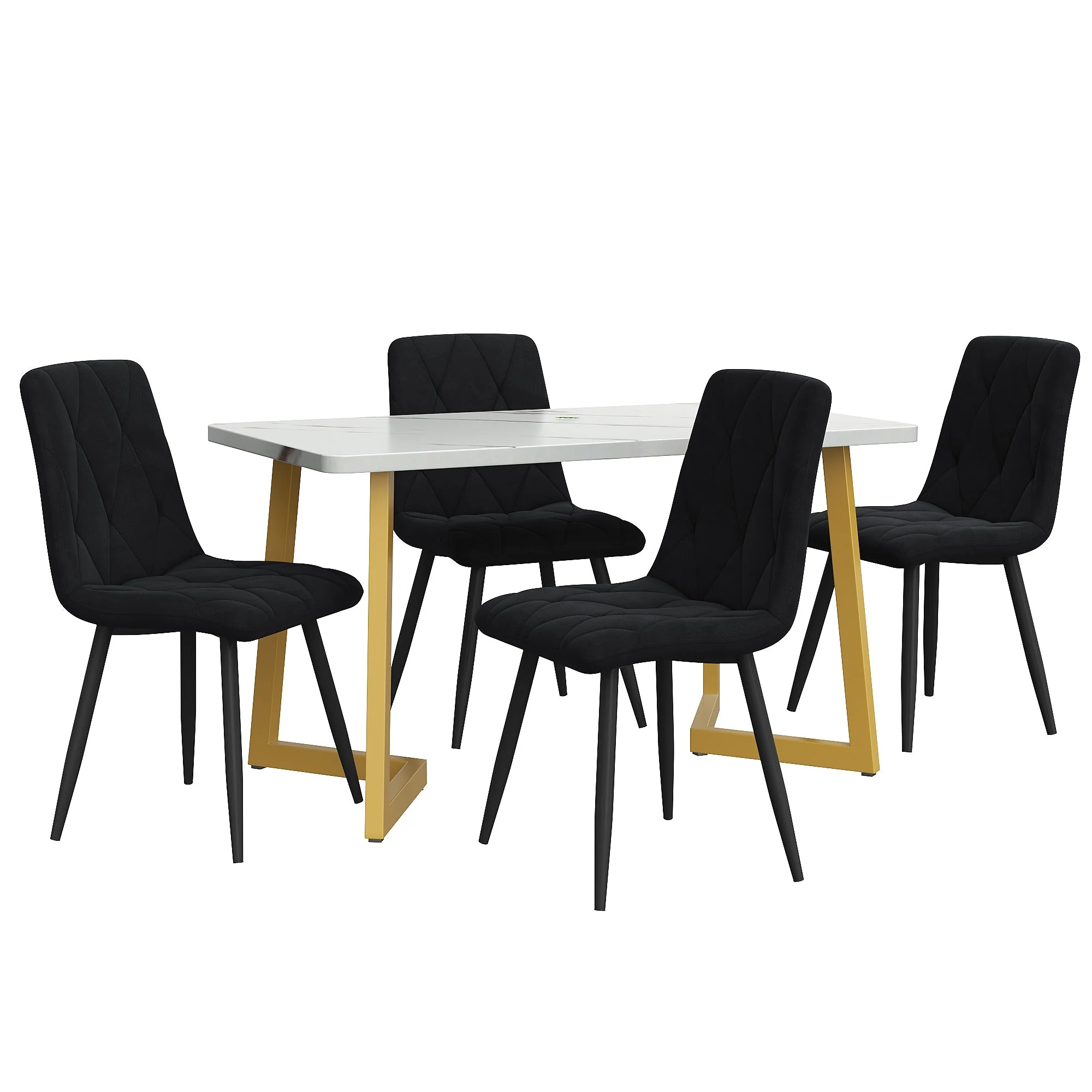 Dining Set 5-Piece Rectangular 117x68cm Black Twill Velvet/Gold Legs - Image 4
