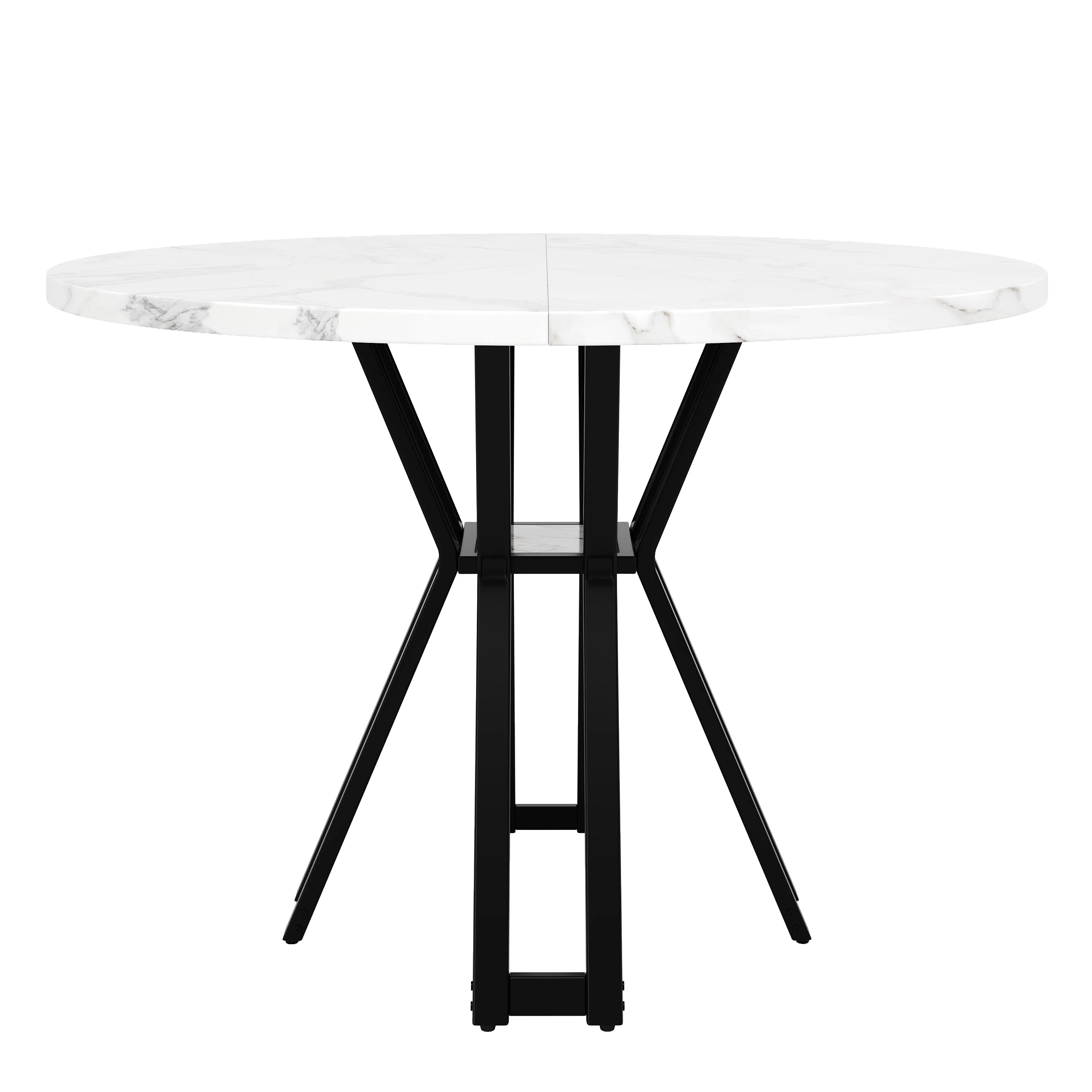 Dining Set 5-Piece Round 100cm Marble Top 4 Velvet Chairs - White/Grey/Black - Image 8