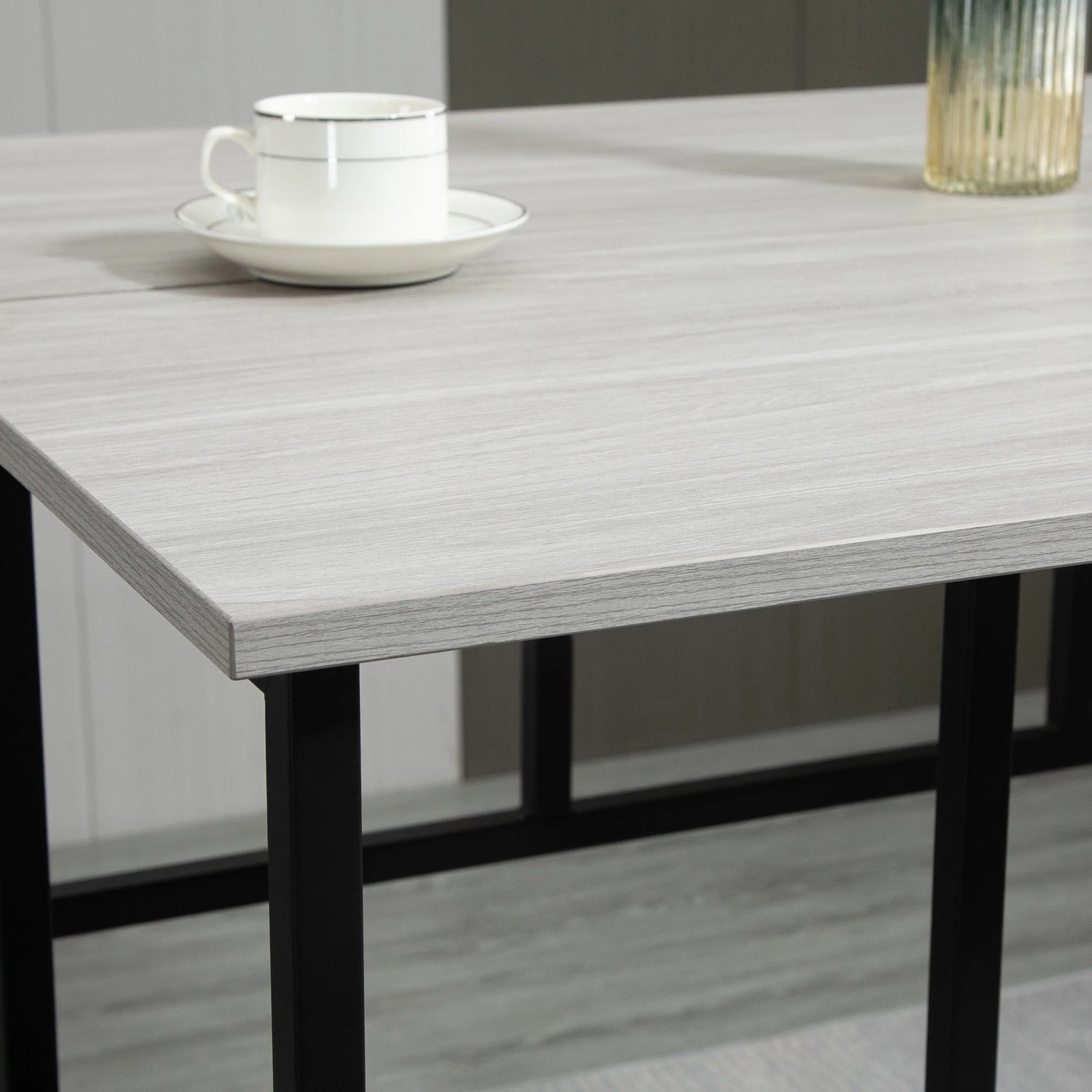 Dining Set, 6-Piece with 2 Bar Tables and 4 Stools, Industrial Design, Gray and Black Chipboard and Steel - Image 7