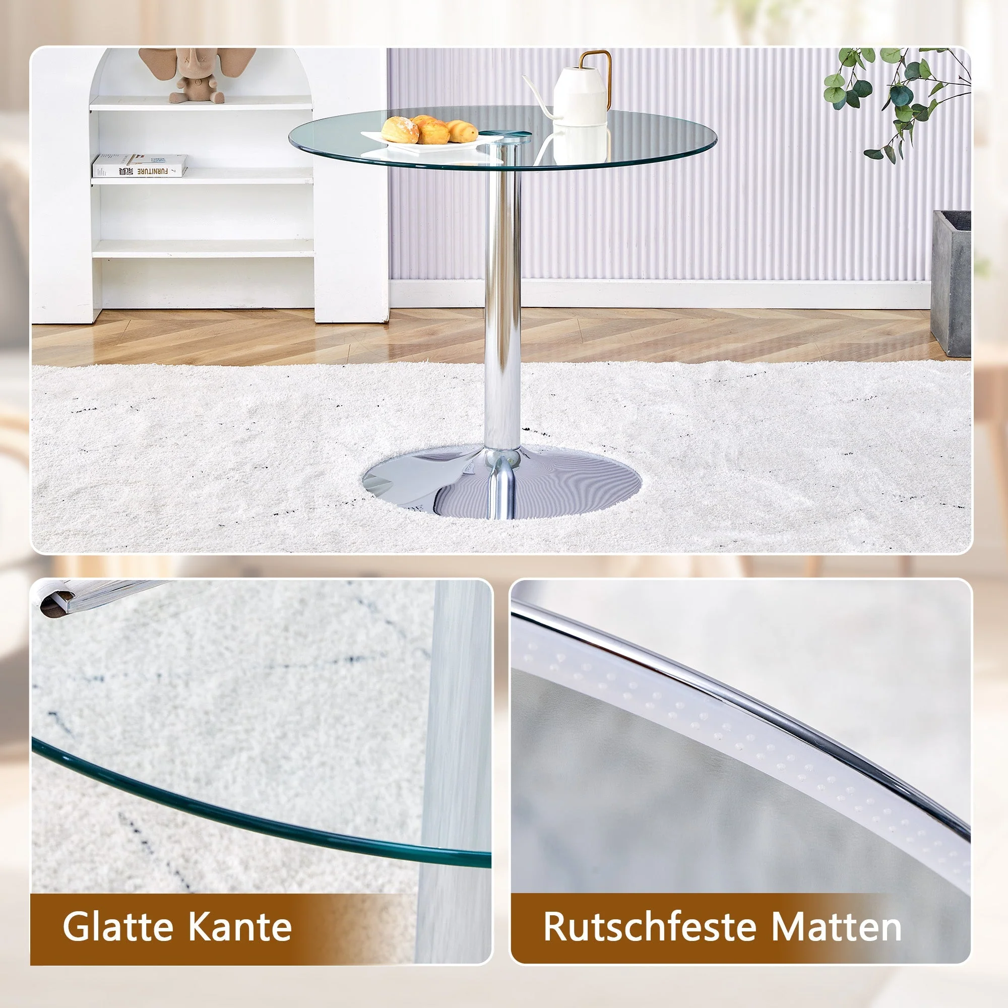 Dining Set 85cm Tempered Glass Table 4 PU Chairs Minimalist - Black - Image 10