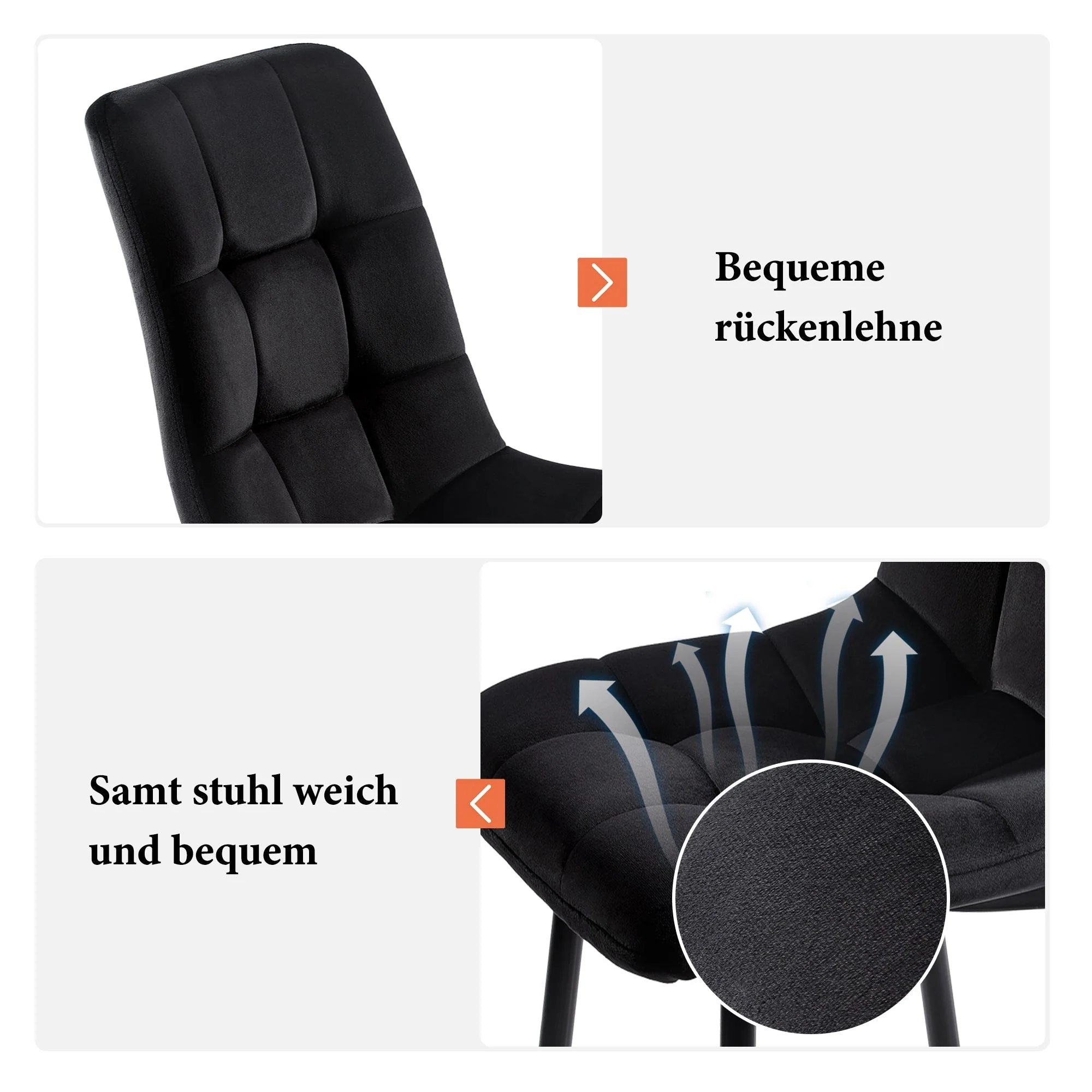 Dining Set Extendable 140/180cm Table with 4 Black Velvet Chairs White MDF and Black Legs - Image 10