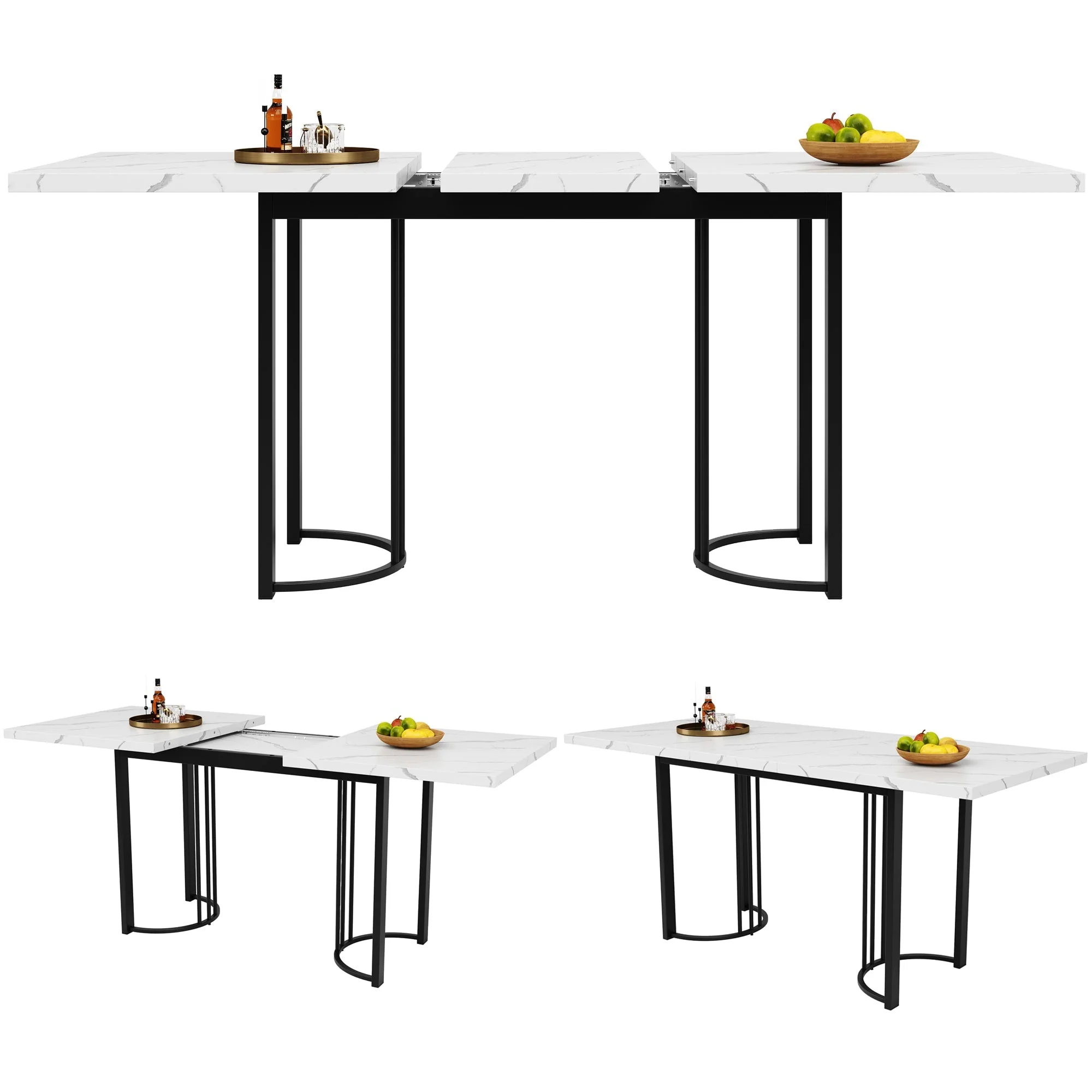 Dining Set Extendable 5-Piece Rectangular Table 4 Chairs - Black Velvet - Image 3