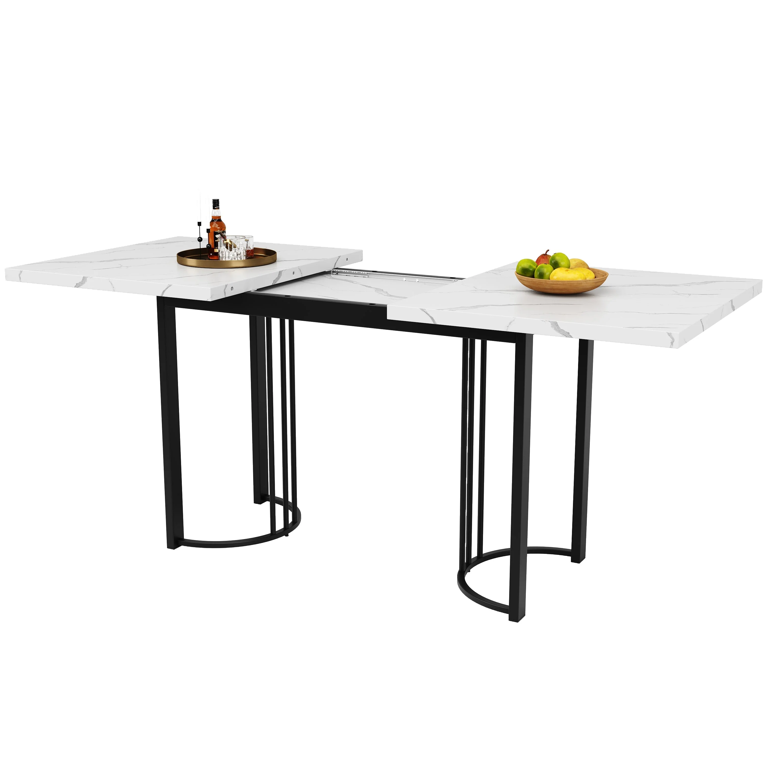 Dining Set Extendable 5-Piece Rectangular Table 4 Chairs - Black Velvet - Image 8