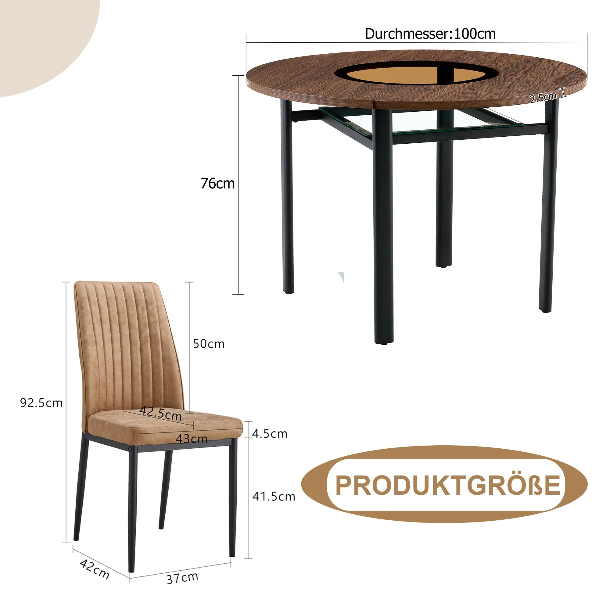 Dining Set Minimalist Round Glass Table 85cm 4 Chairs - Brown - Image 4