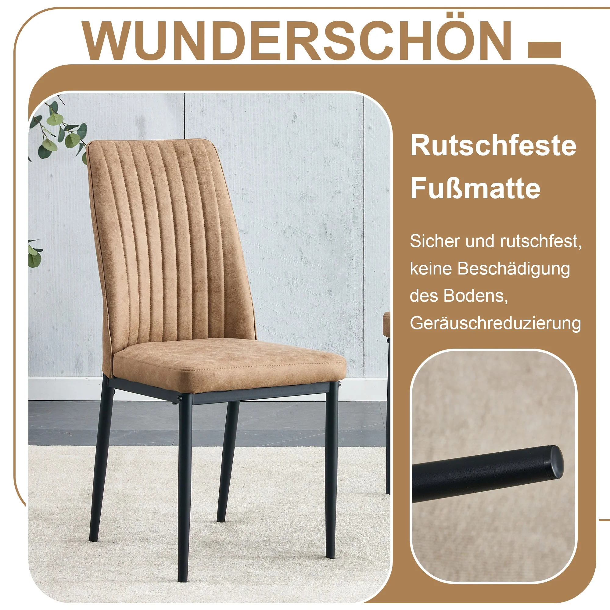 Dining Set Minimalist Round Glass Table 85cm 4 Chairs - Brown - Image 5