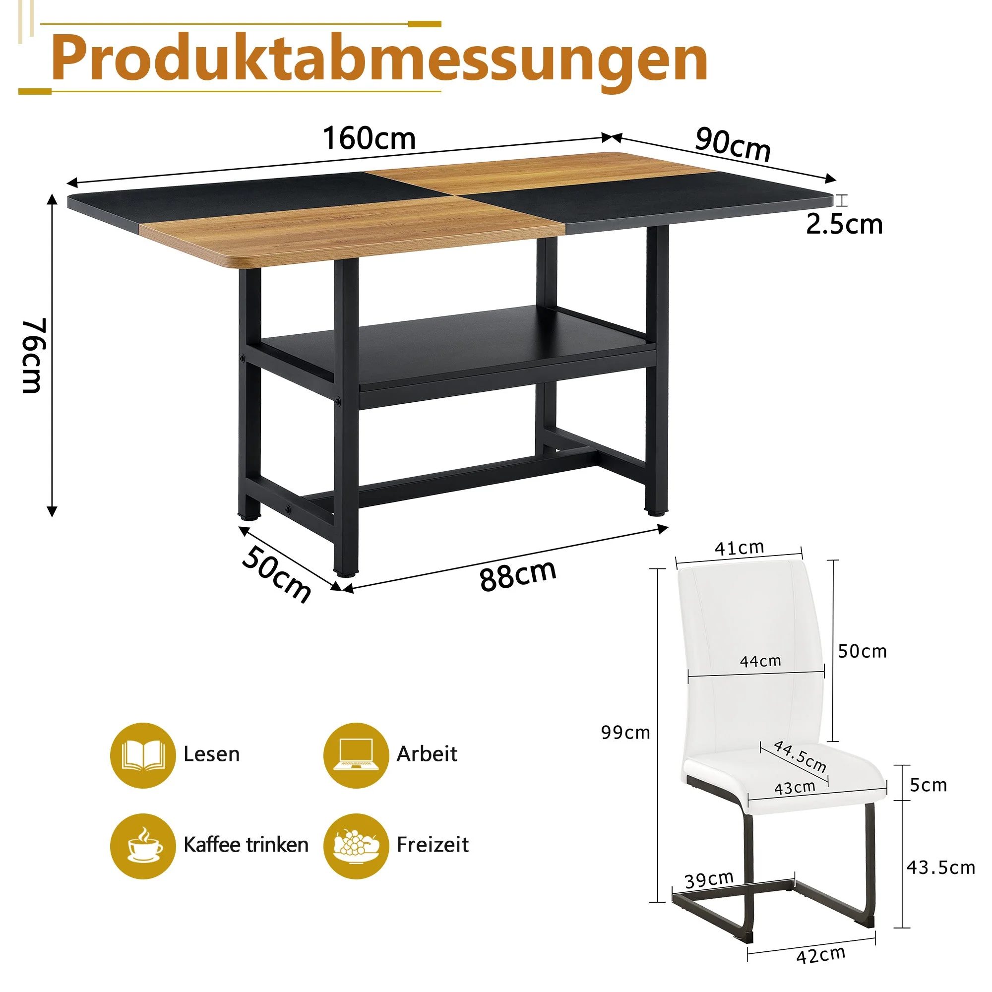 Dining Set - Rectangular Table Storage Shelf 6 Armchairs 160x90cm - White Faux Leather - Image 4