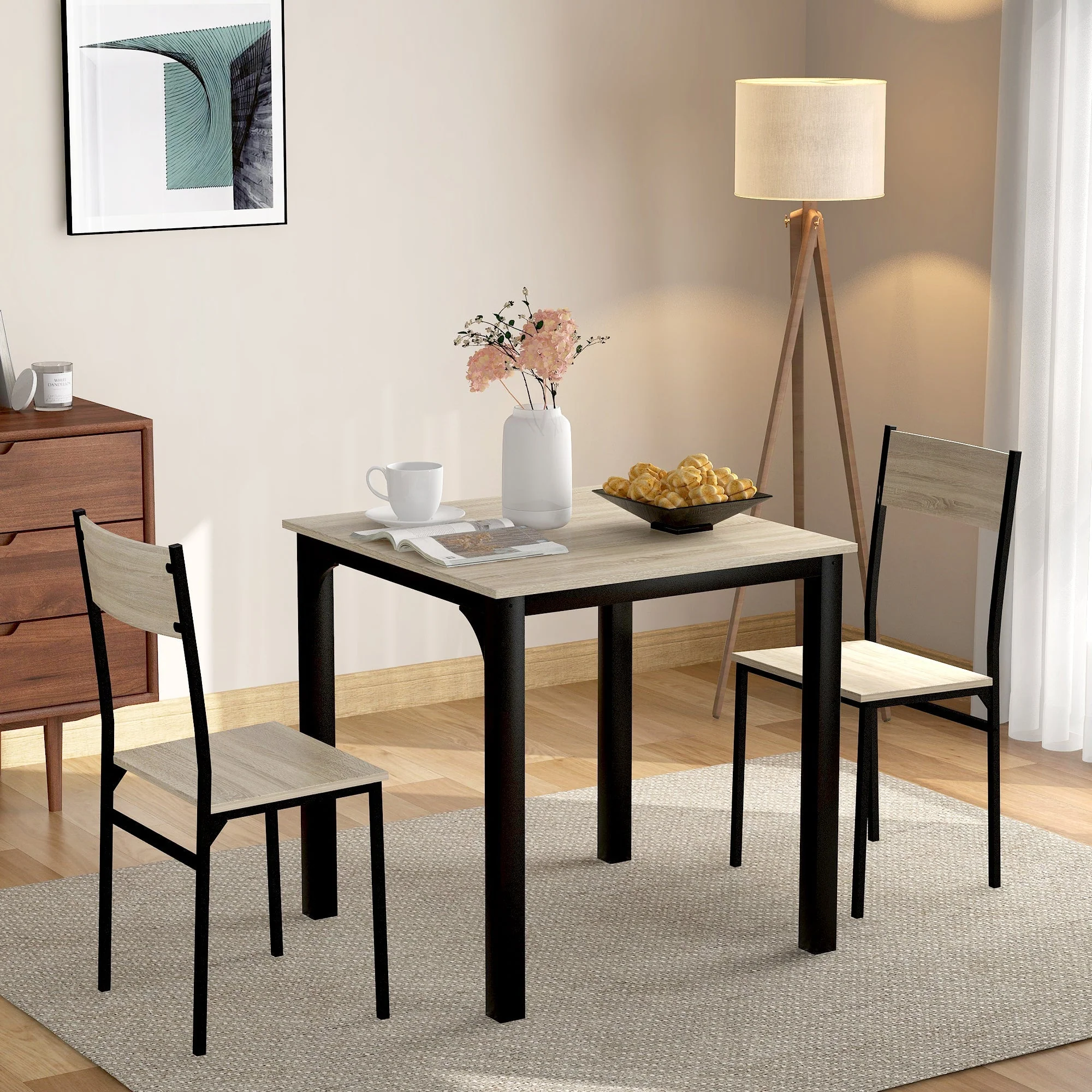 Dining Set Table with 2 Chairs Multi-Use - Natural Color