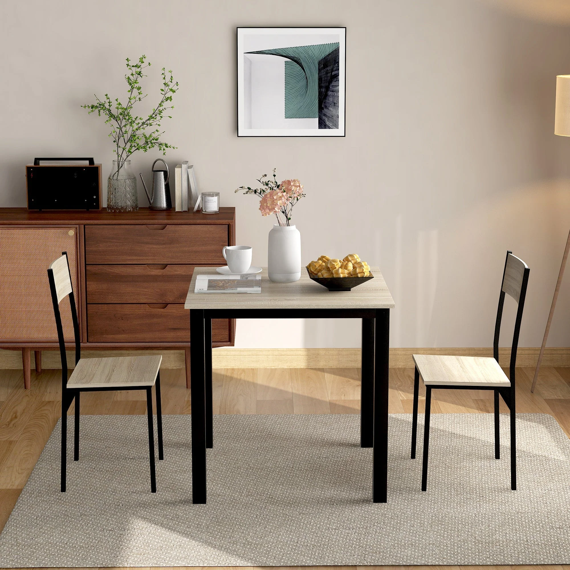Dining Set Table with 2 Chairs Multi-Use - Natural Color - Image 2
