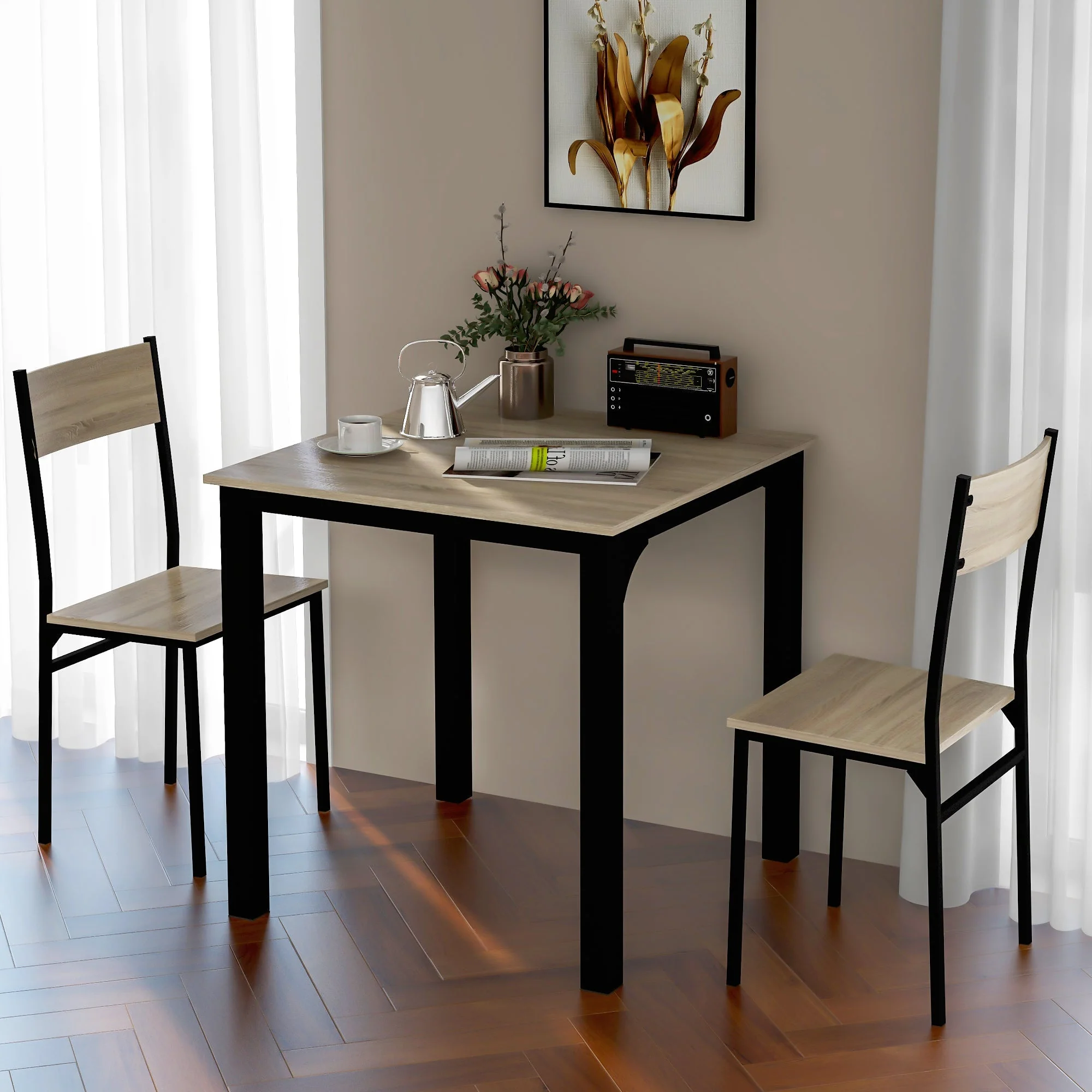 Dining Set Table with 2 Chairs Multi-Use - Natural Color - Image 3