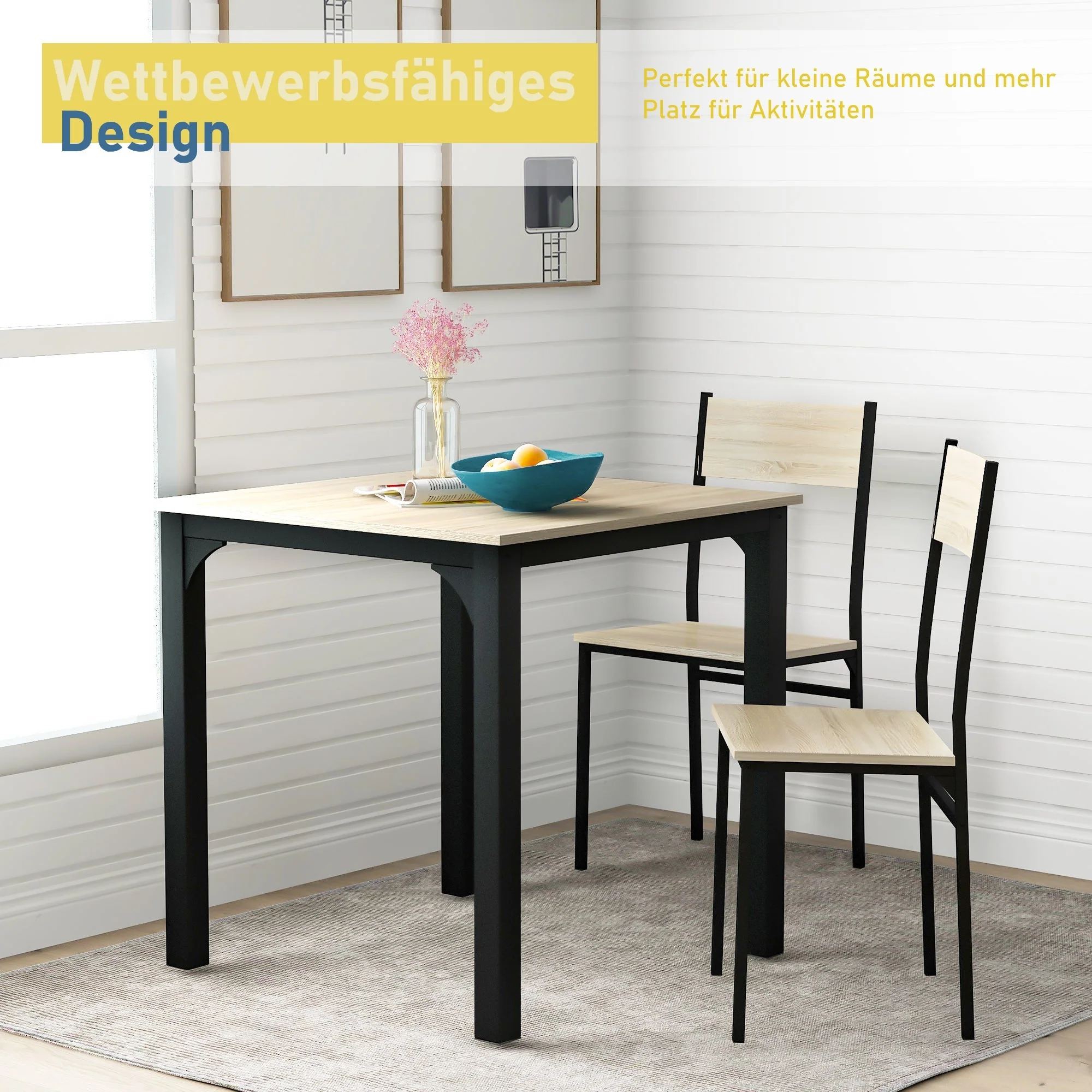 Dining Set Table with 2 Chairs Multi-Use - Natural Color - Image 4