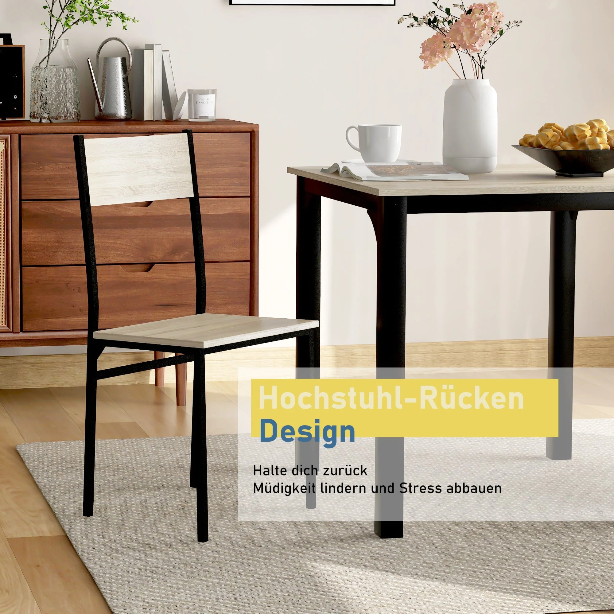 Dining Set Table with 2 Chairs Multi-Use - Natural Color - Image 7