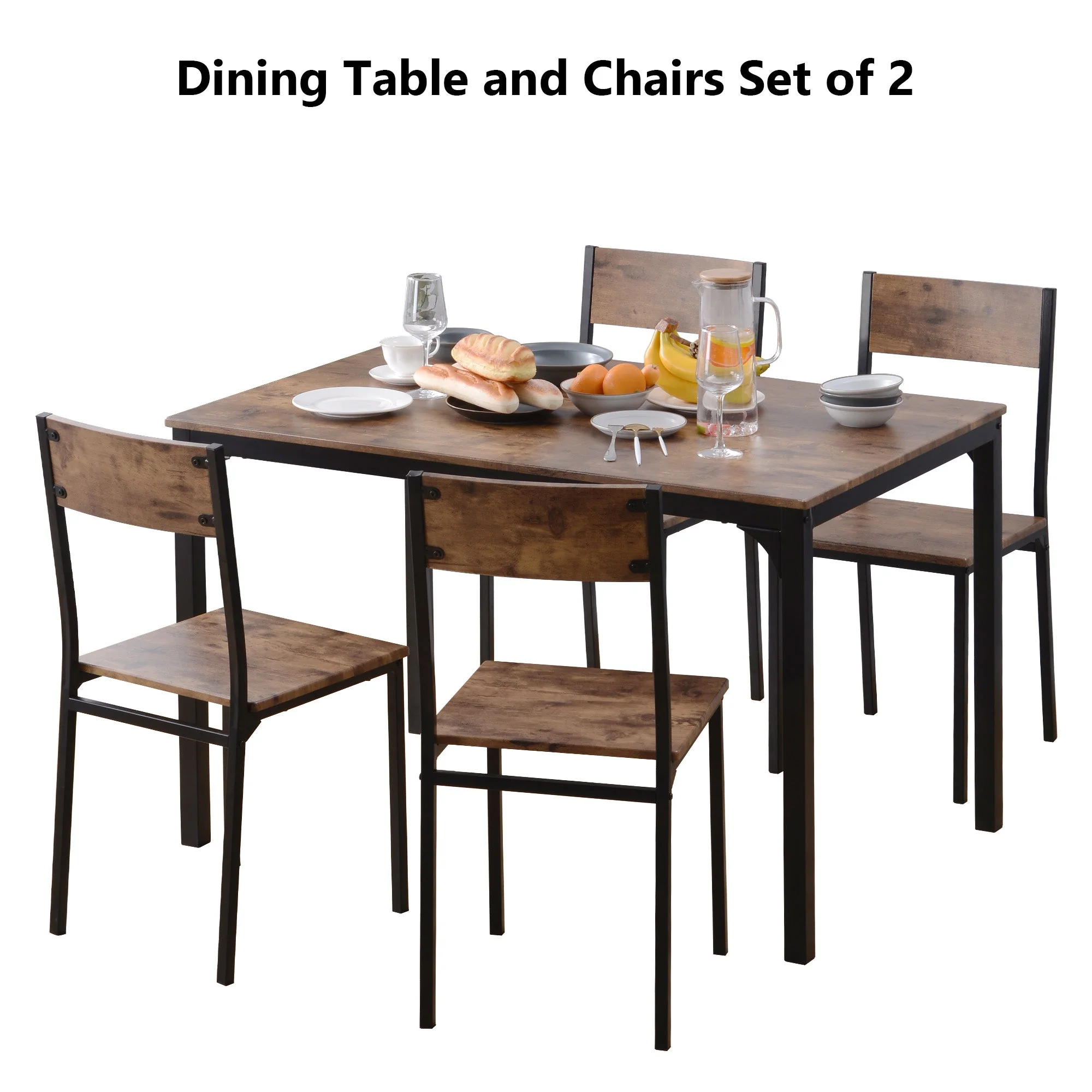Dining Set Table with 4 Chairs Multi-Use - Vintage Brown - Image 8