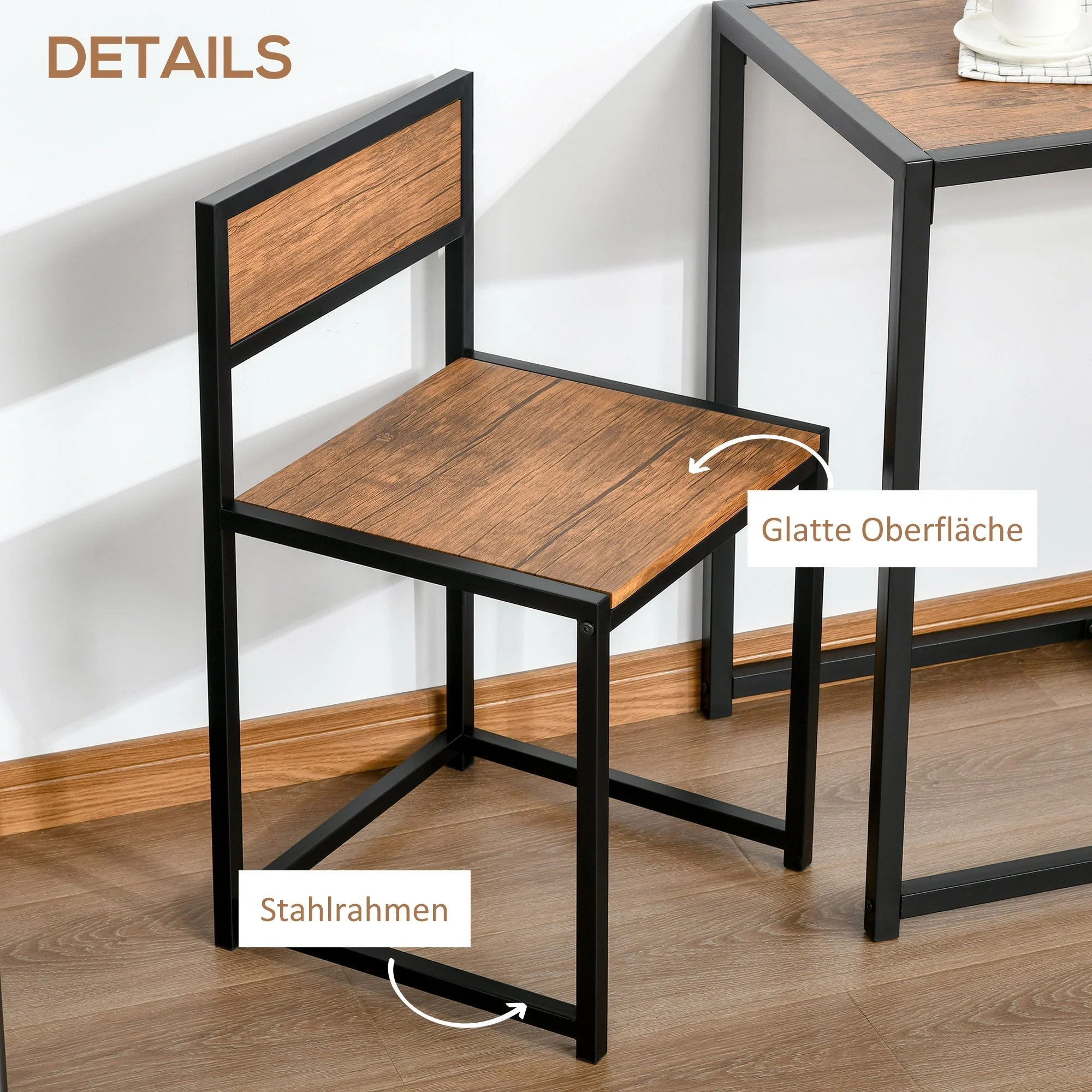 Dining Set with 2 Chairs, Kitchen Table Group, Metal and Natural Wood - Image 6