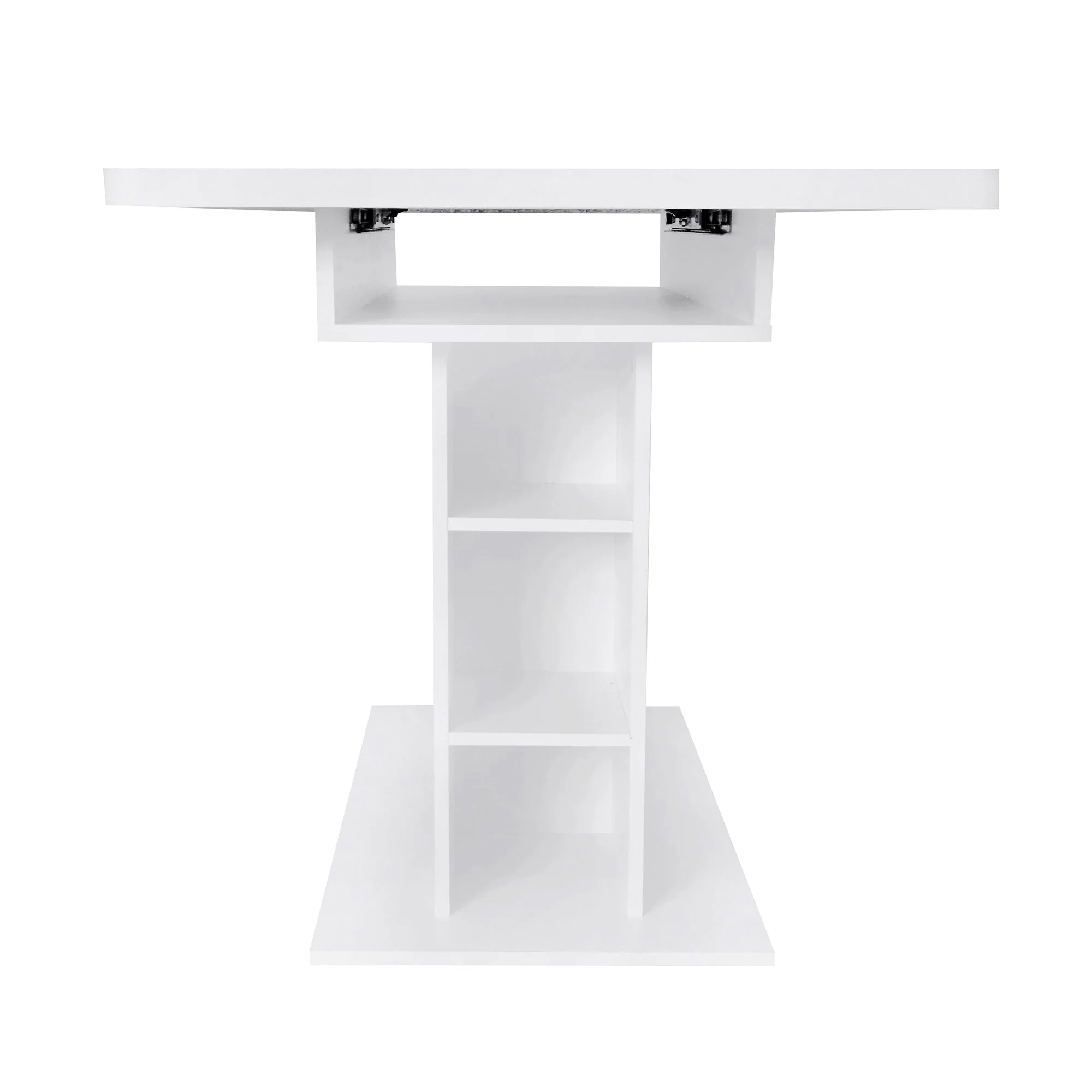 Dining Set with Extendable Rectangular Table and 6 Sherpa Fabric Chairs, Storage, White - Image 9