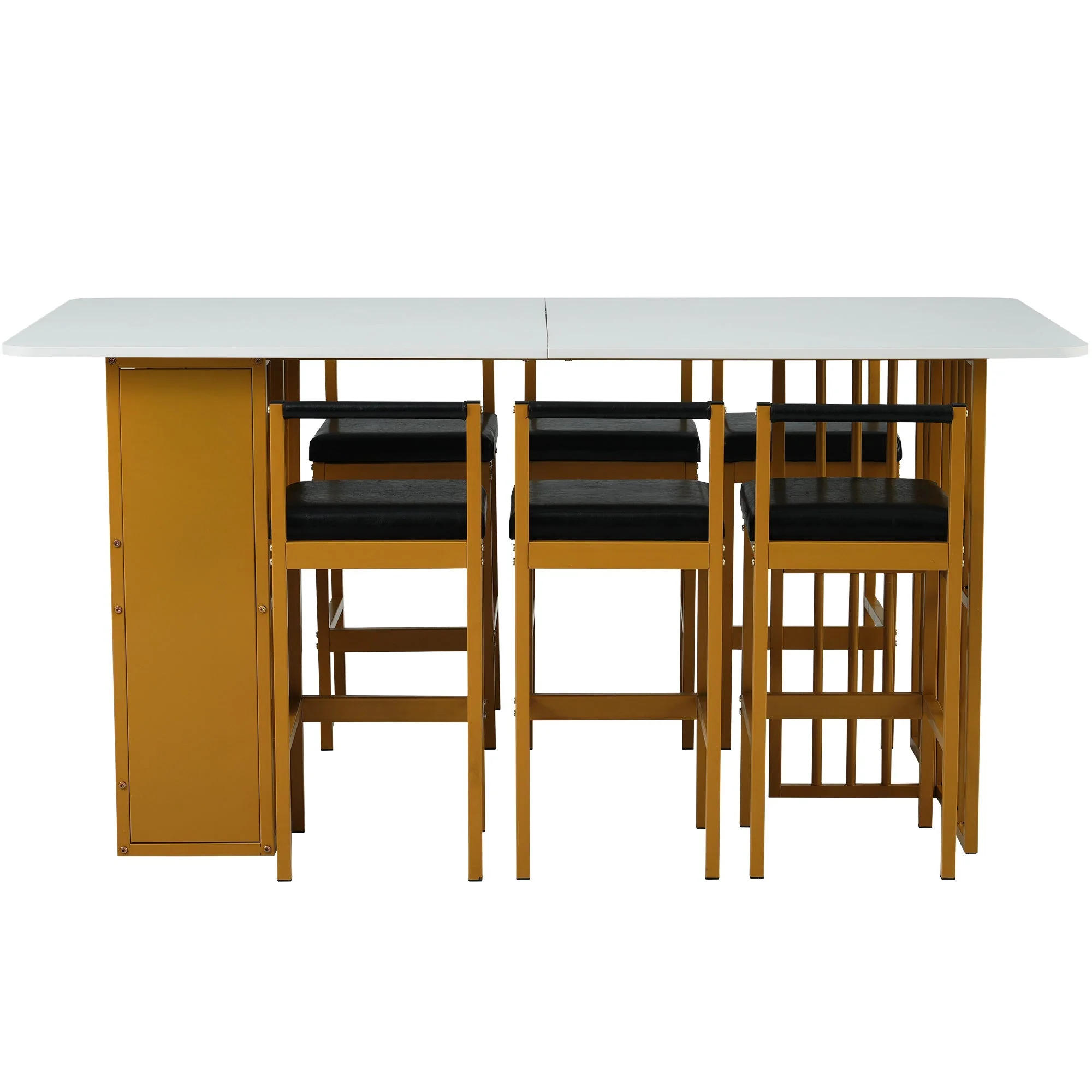 Dining Set with Rectangular Table and 6 Chairs, Steel Frame, White and Gold - Image 8