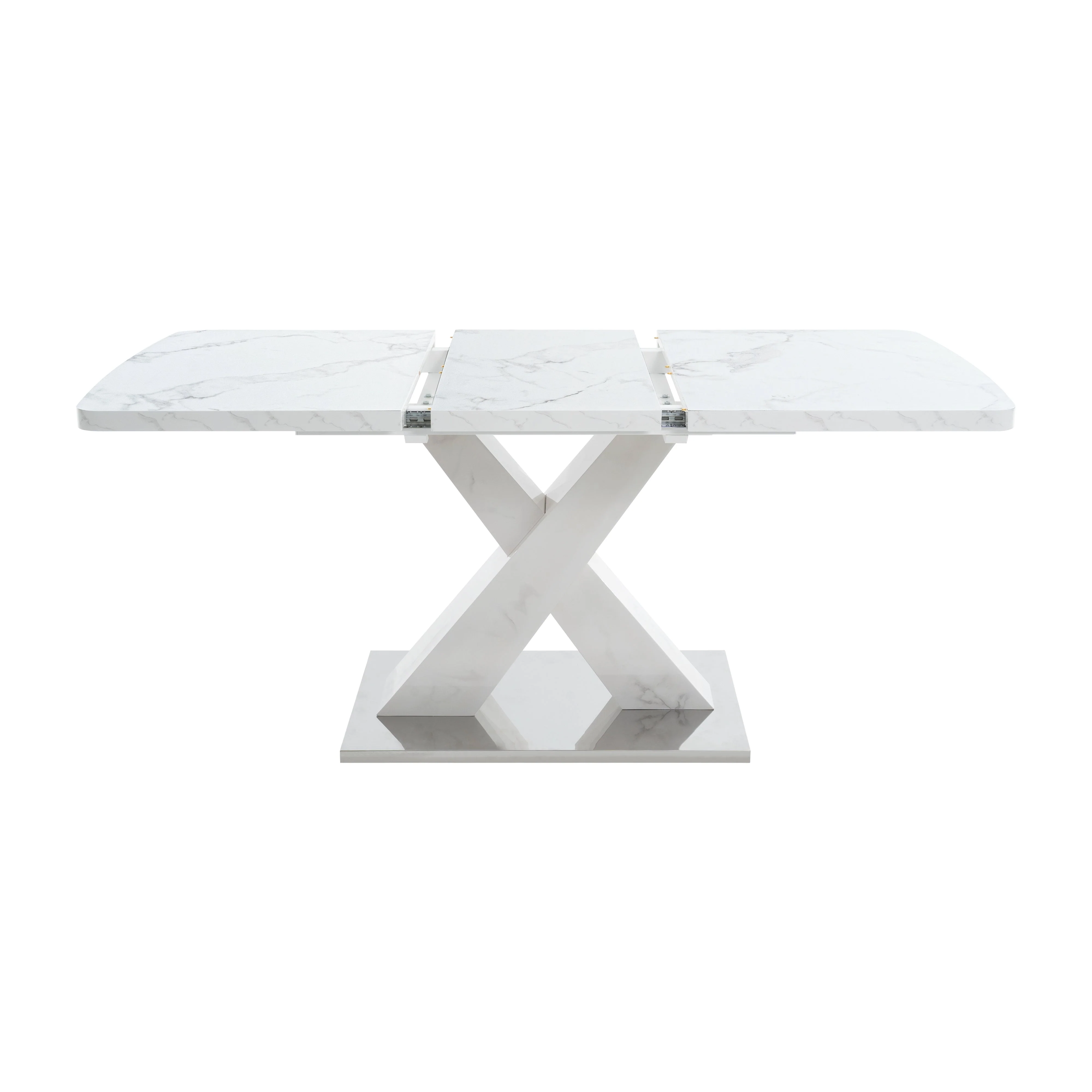 Dining Table 120-160CM Stretchable Modern Rectangle Marble Top, White/MDF/Metal Base - Image 7