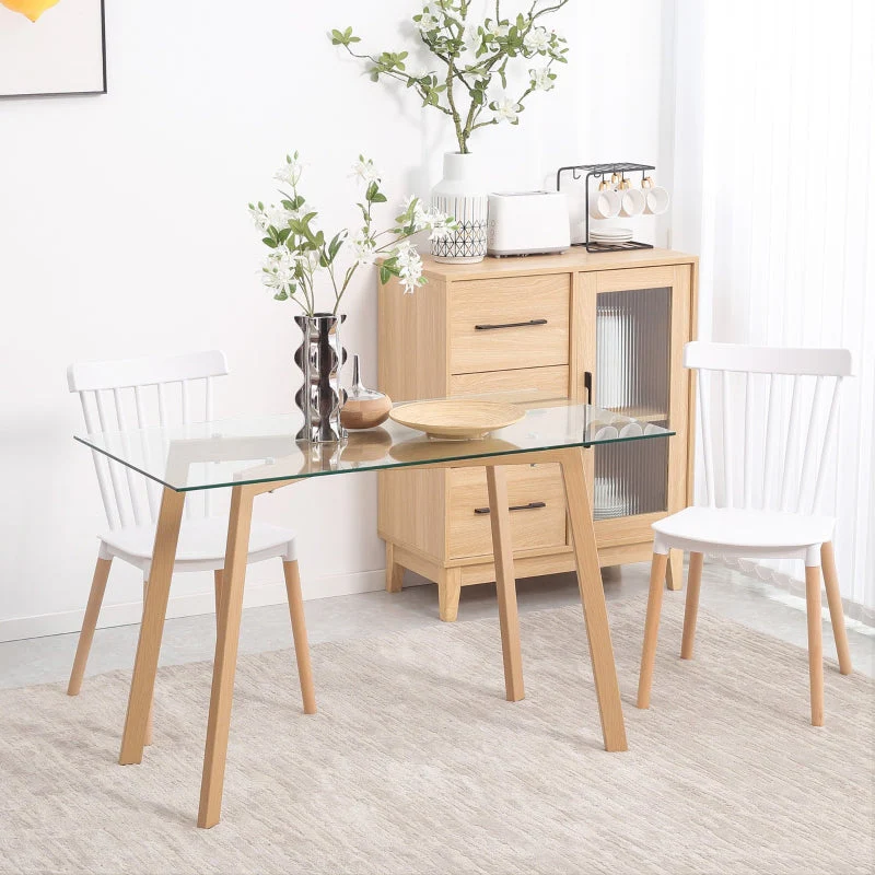 Dining Table 120x60cm Glass Top Steel Frame - Wood Look - Image 2