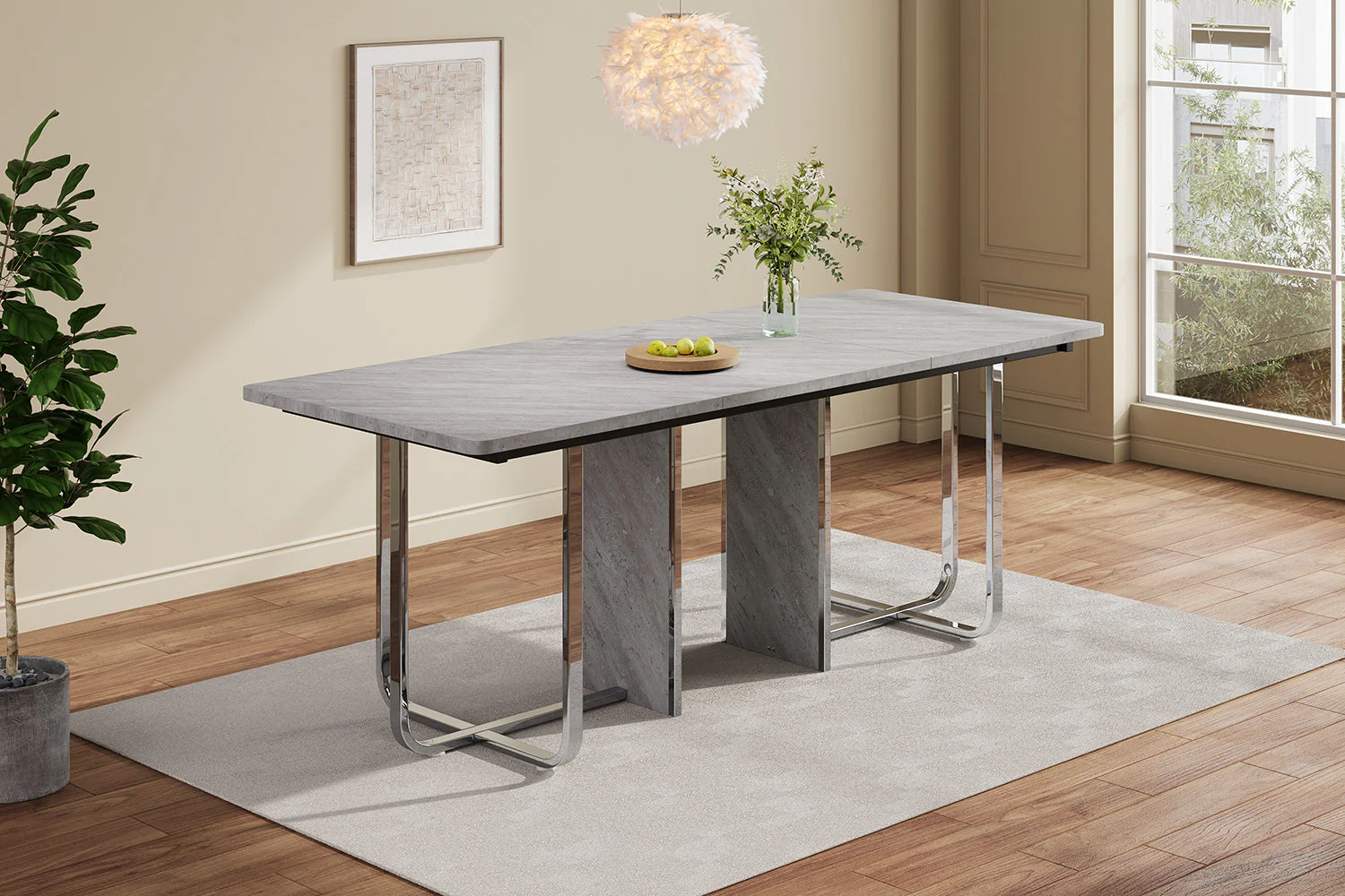 Dining Table 180x80cm Rectangular 6-Seater Metal Legs - Grey/Silver - Image 8