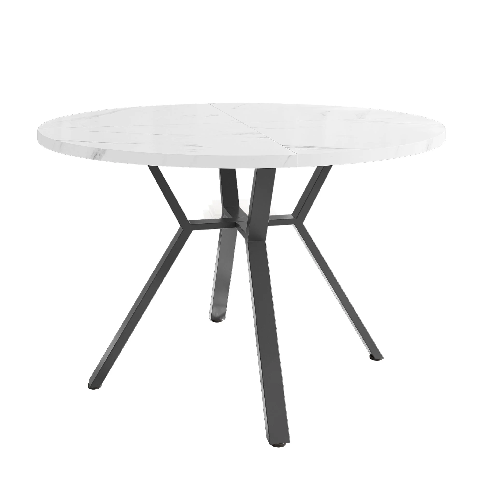 Dining Table and Chair Set 5-Piece Round Marble Table 4 Ergonomic Chairs Black Metal & Black Suede - Image 4