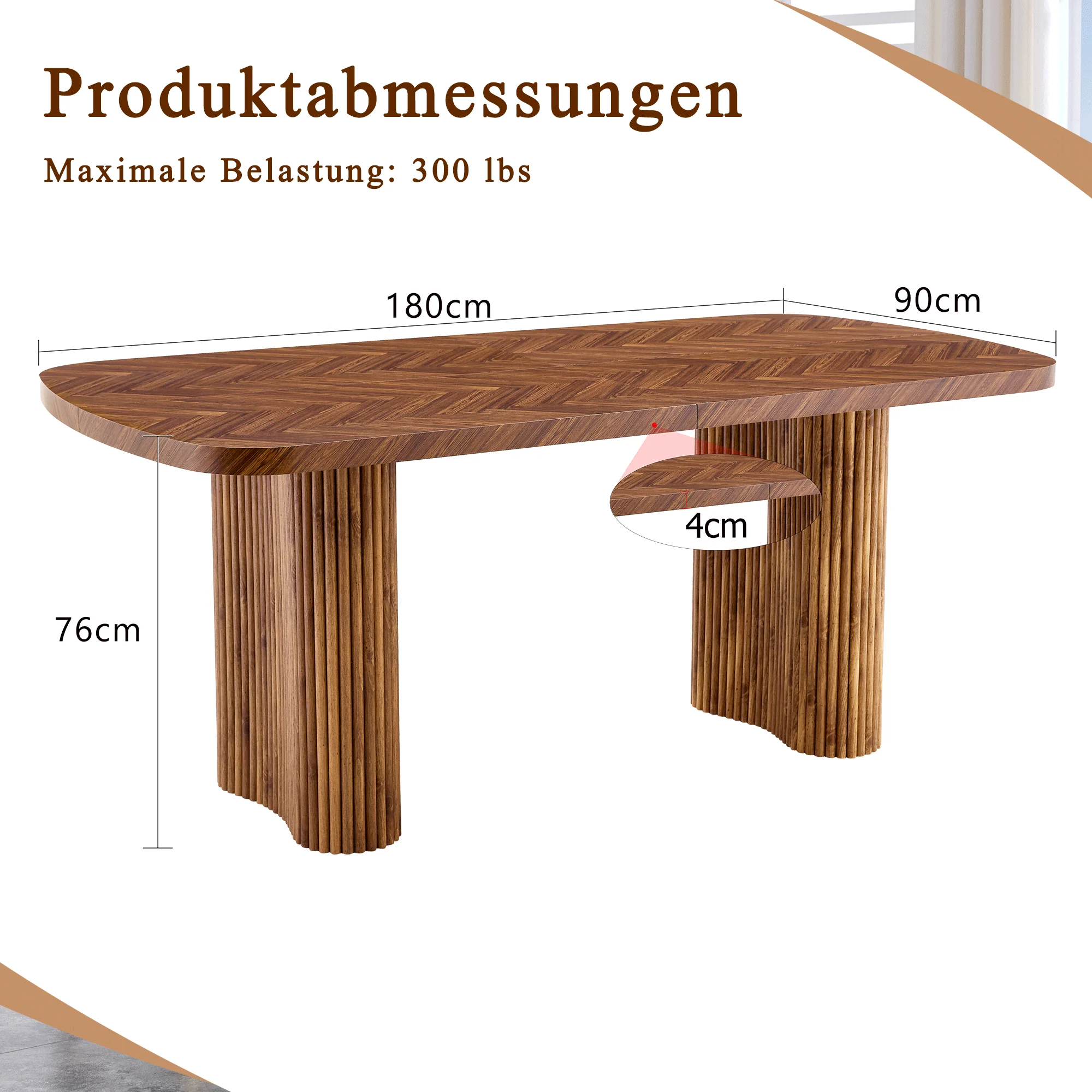 Dining Table Arched Pedestal Support 180x90cm - Walnut - Image 4