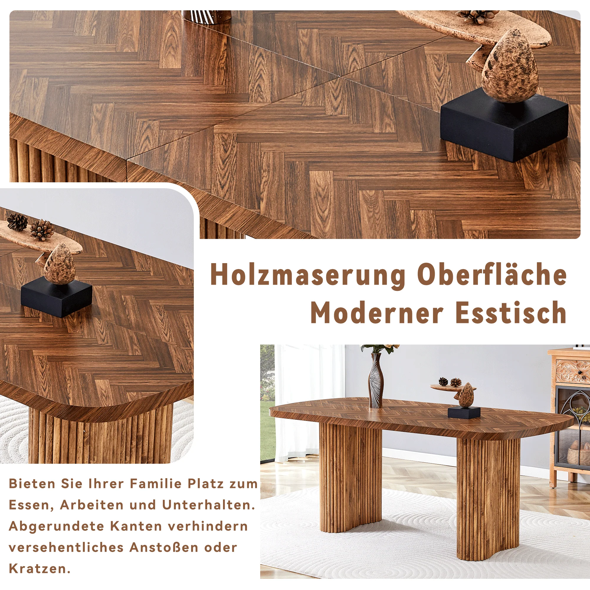 Dining Table Arched Pedestal Support 180x90cm - Walnut - Image 6