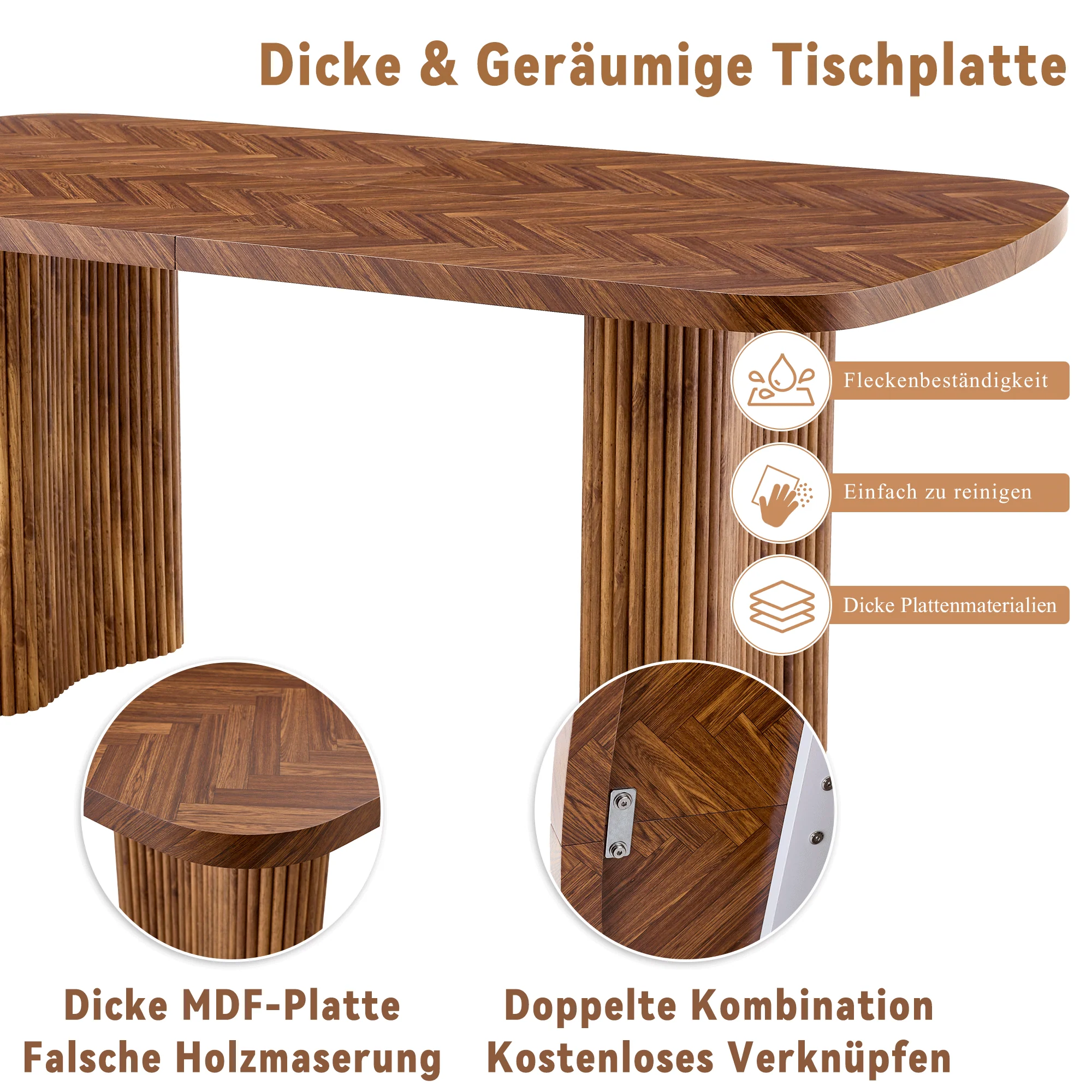 Dining Table Arched Pedestal Support 180x90cm - Walnut - Image 7