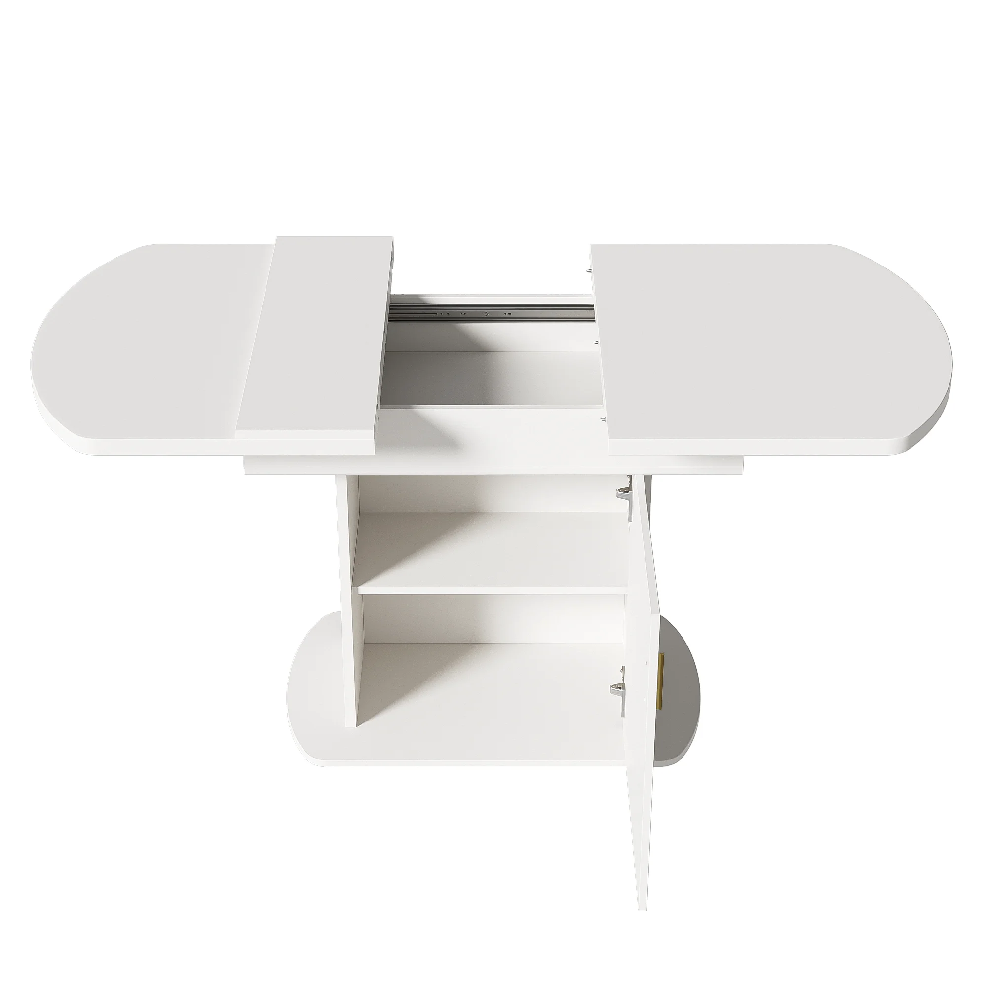 Dining Table Extendable Oval Storage White + Gold Handle - Image 10