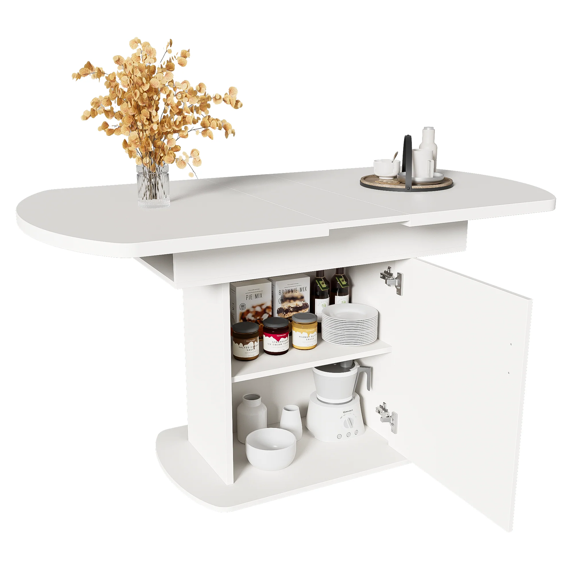 Dining Table Extendable Oval Storage White + Gold Handle - Image 6