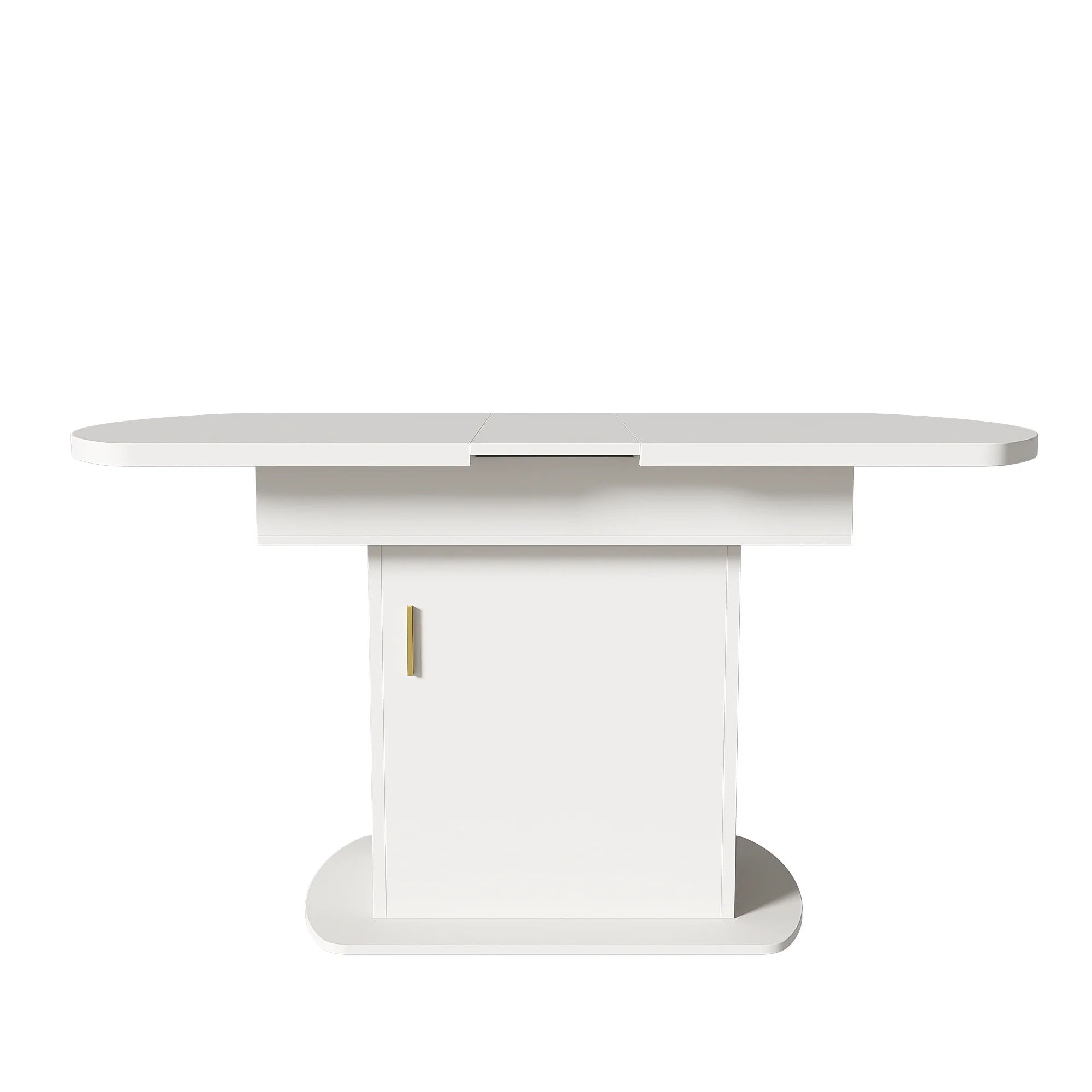 Dining Table Extendable Oval Storage White + Gold Handle - Image 8