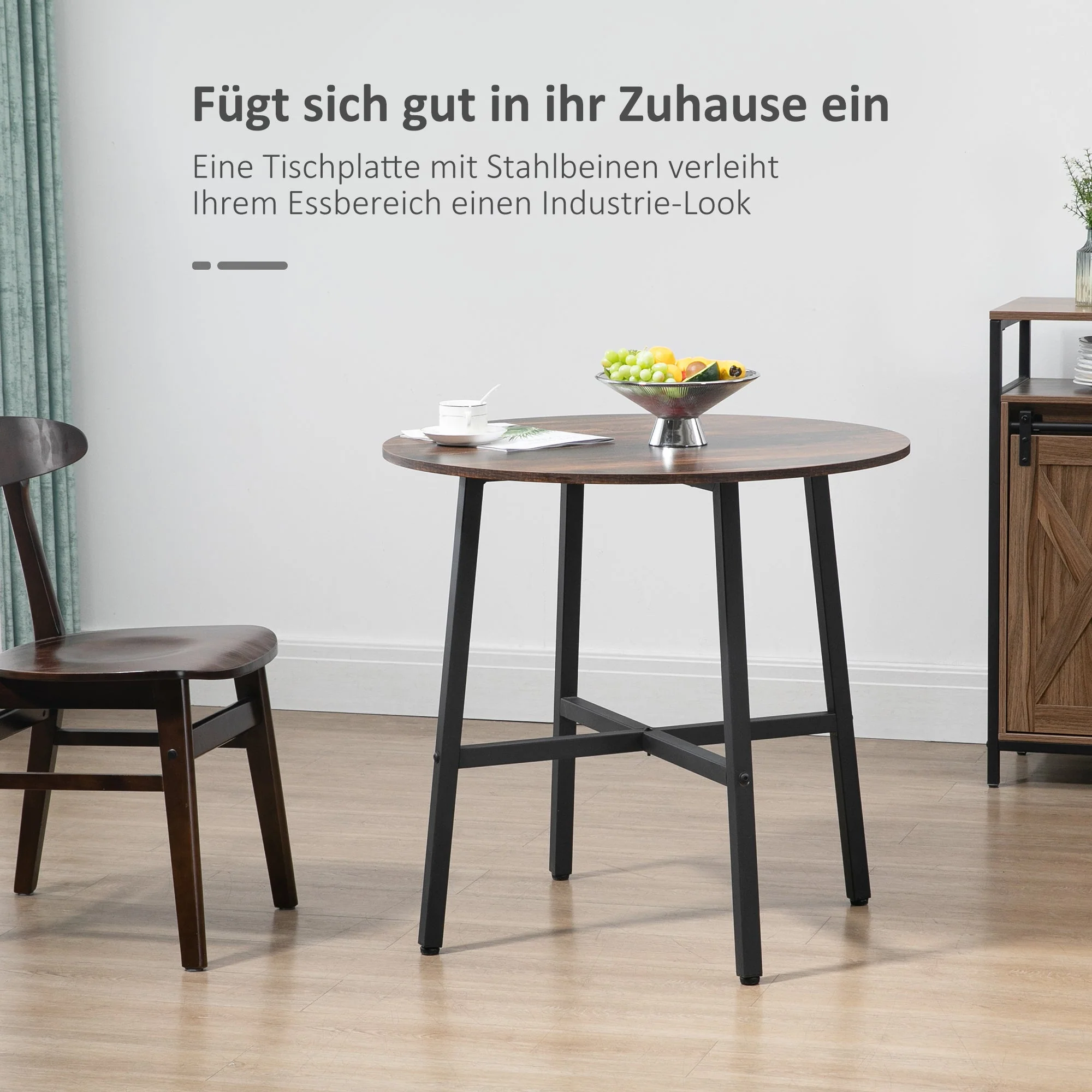 Dining Table for 4 People, 80 x 80 x 76 cm, Steel Brown - Image 4