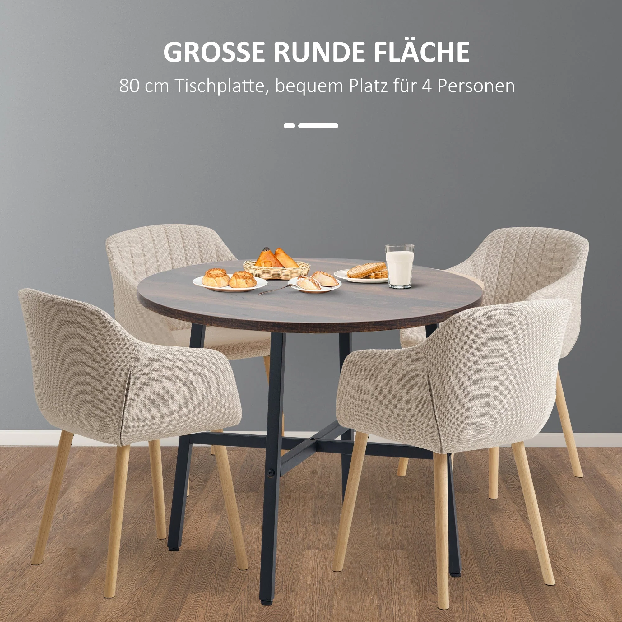 Dining Table for 4 People, 80 x 80 x 76 cm, Steel Brown - Image 5