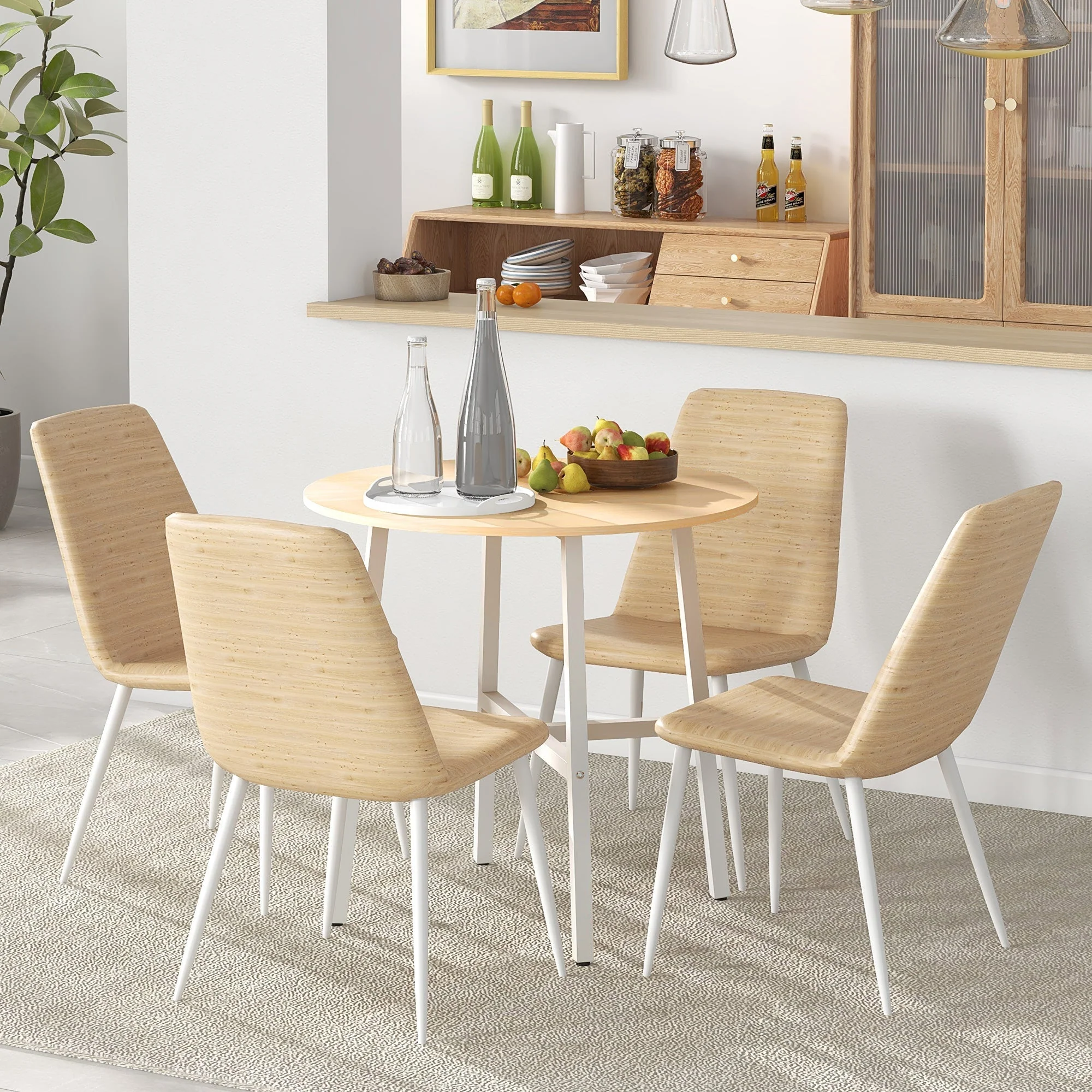 Dining Table for 4 People, Modern Living Room, Steel & Natural Wood