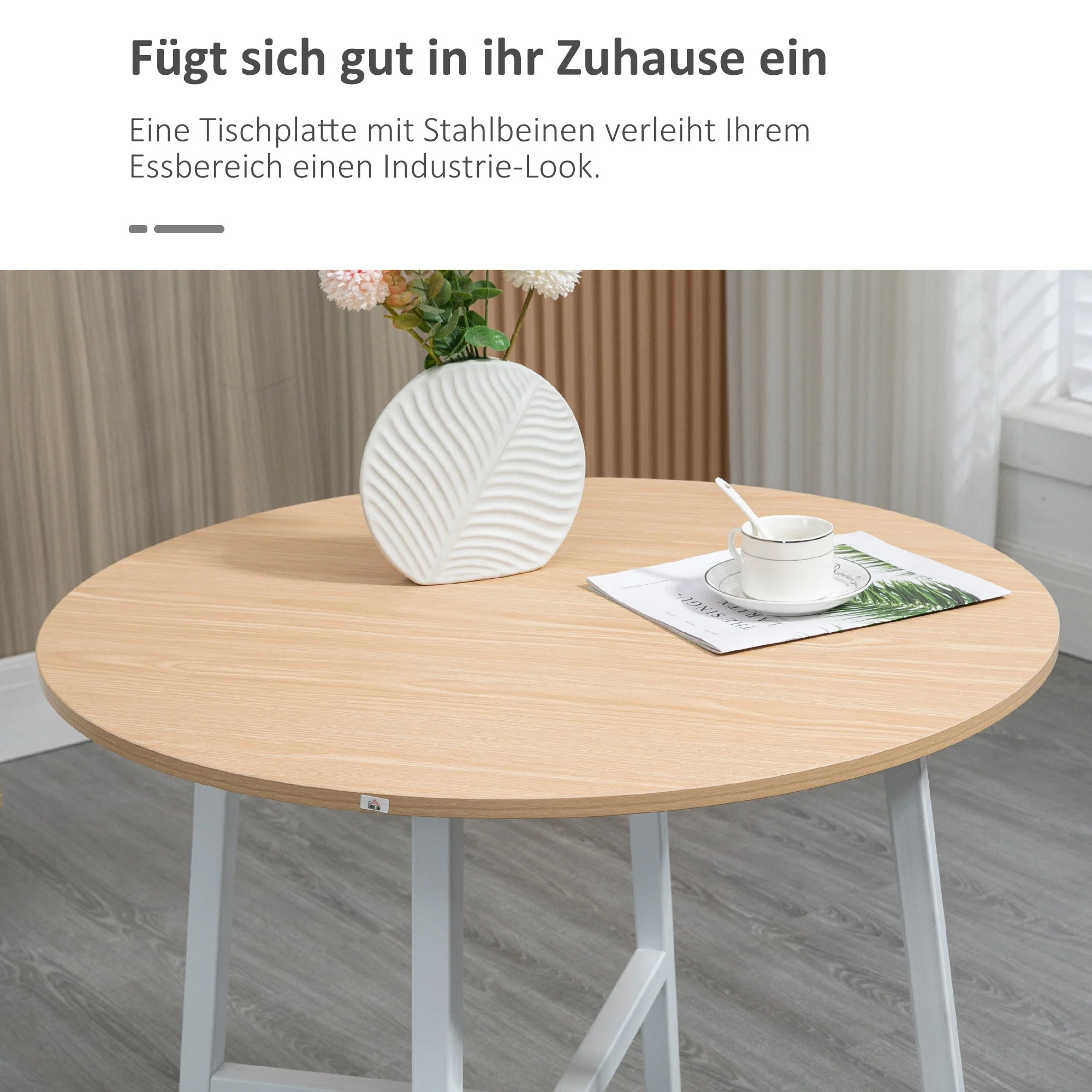 Dining Table for 4 People, Modern Living Room, Steel & Natural Wood - Image 4