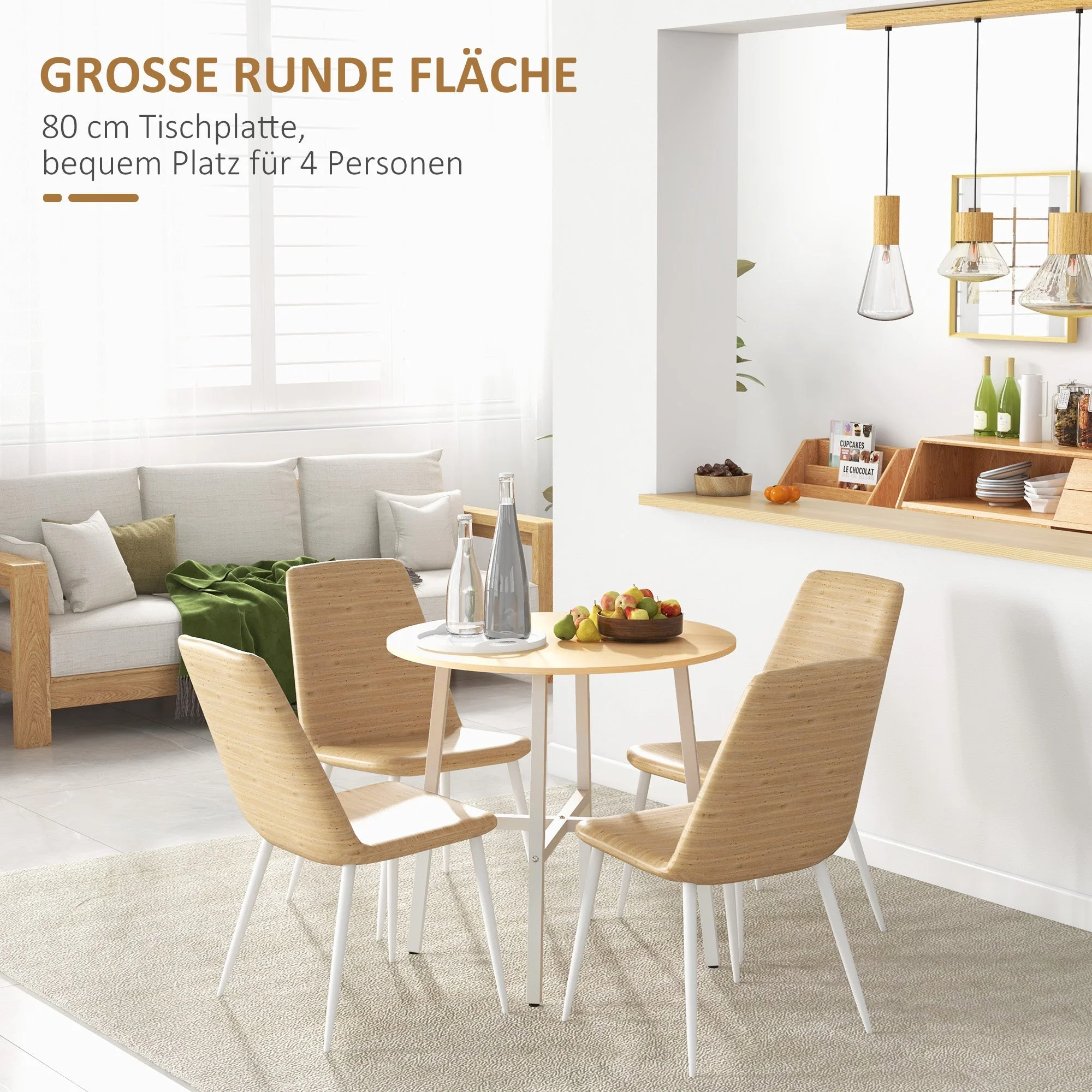 Dining Table for 4 People, Modern Living Room, Steel & Natural Wood - Image 5