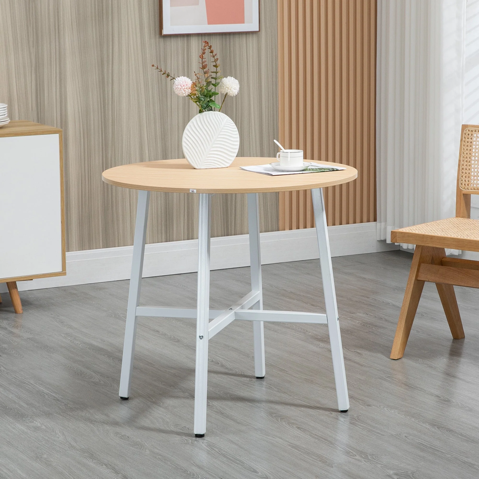 Dining Table for 4 People, Modern Living Room, Steel & Natural Wood - Image 7