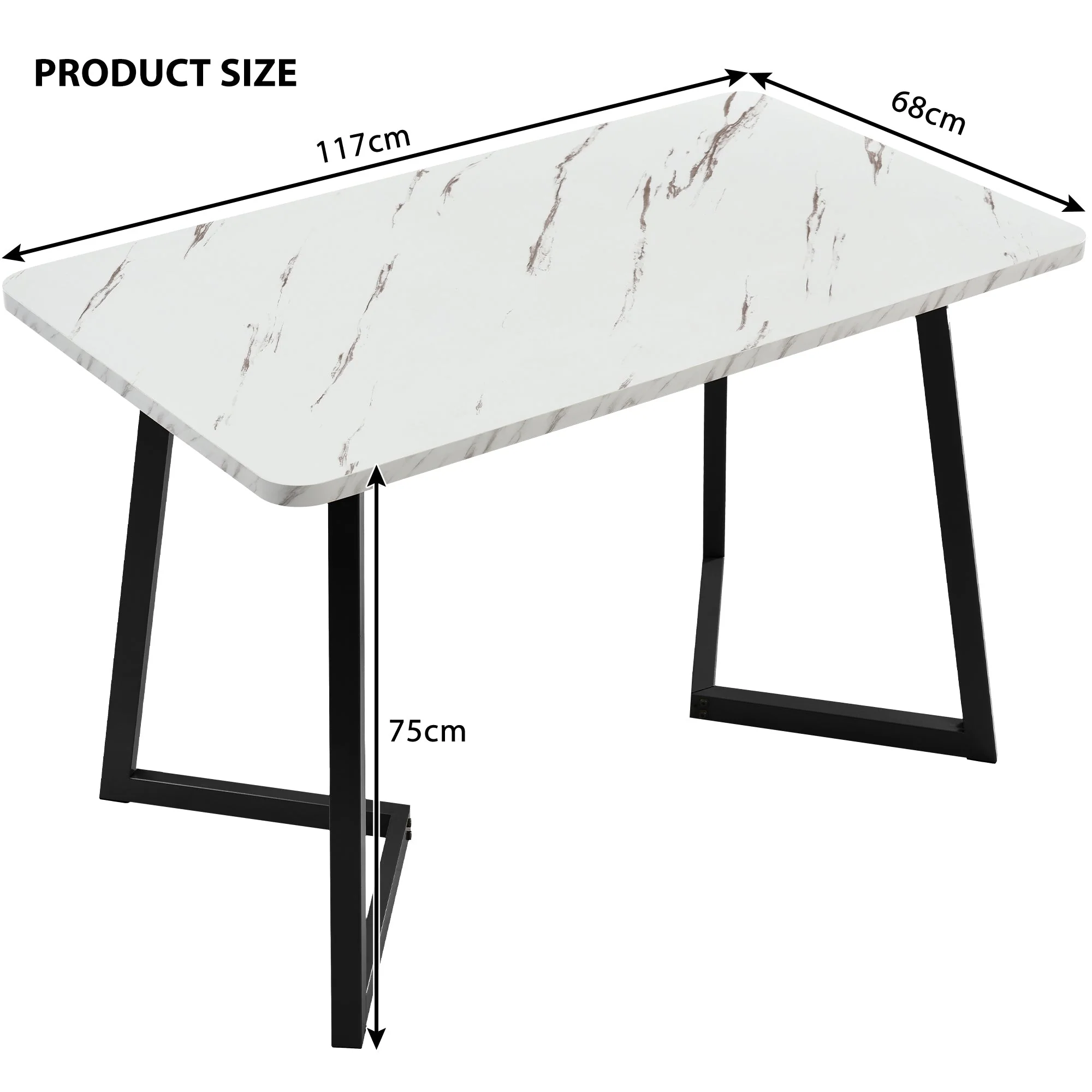 Dining Table, Metal Frame Rectangular Modern Marble Pattern Kitchen Table with Metal Legs, Black/White - Image 4