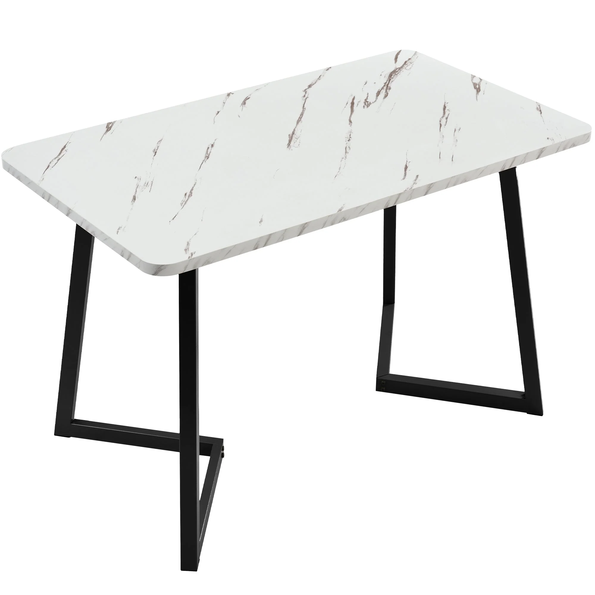 Dining Table, Metal Frame Rectangular Modern Marble Pattern Kitchen Table with Metal Legs, Black/White - Image 5