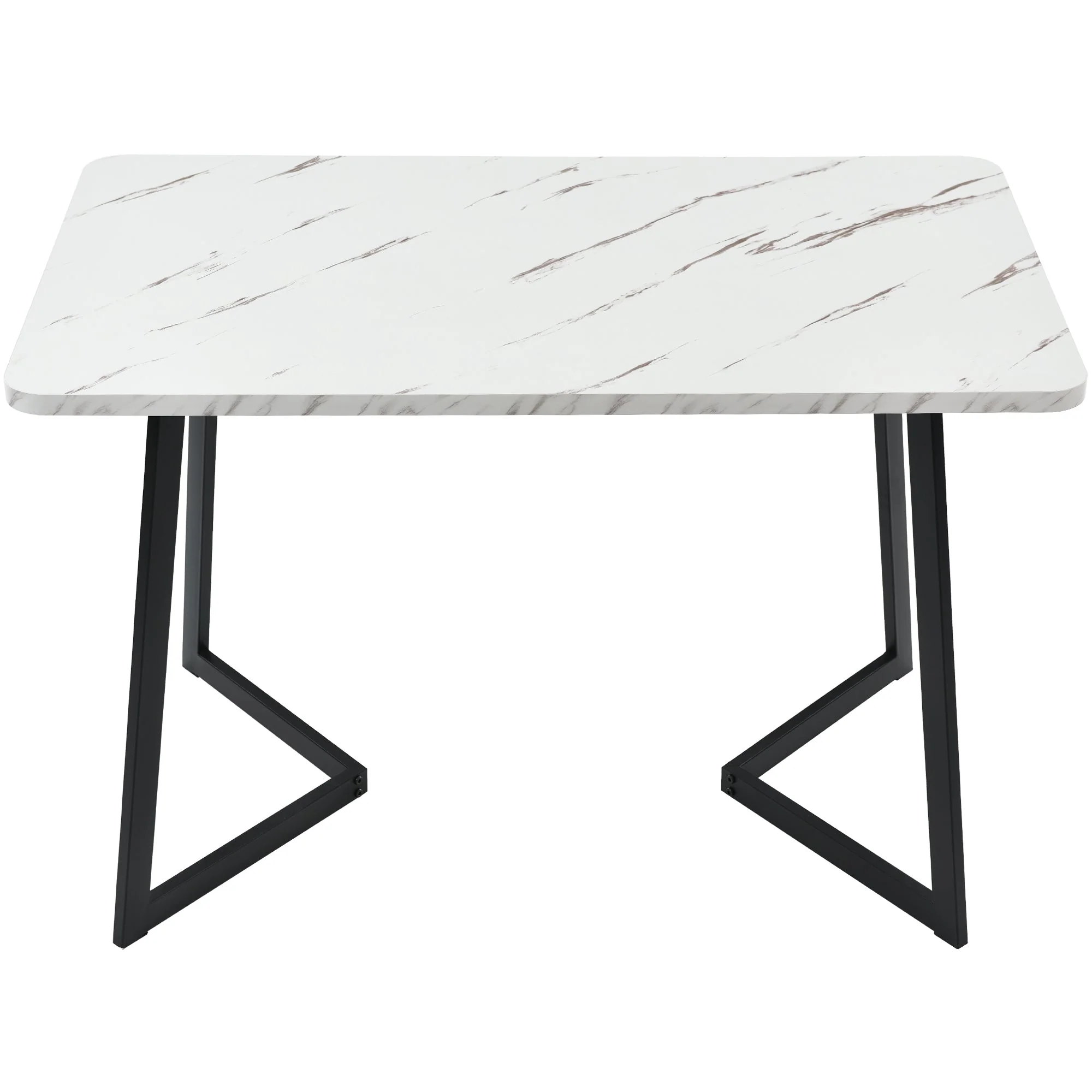 Dining Table, Metal Frame Rectangular Modern Marble Pattern Kitchen Table with Metal Legs, Black/White - Image 6