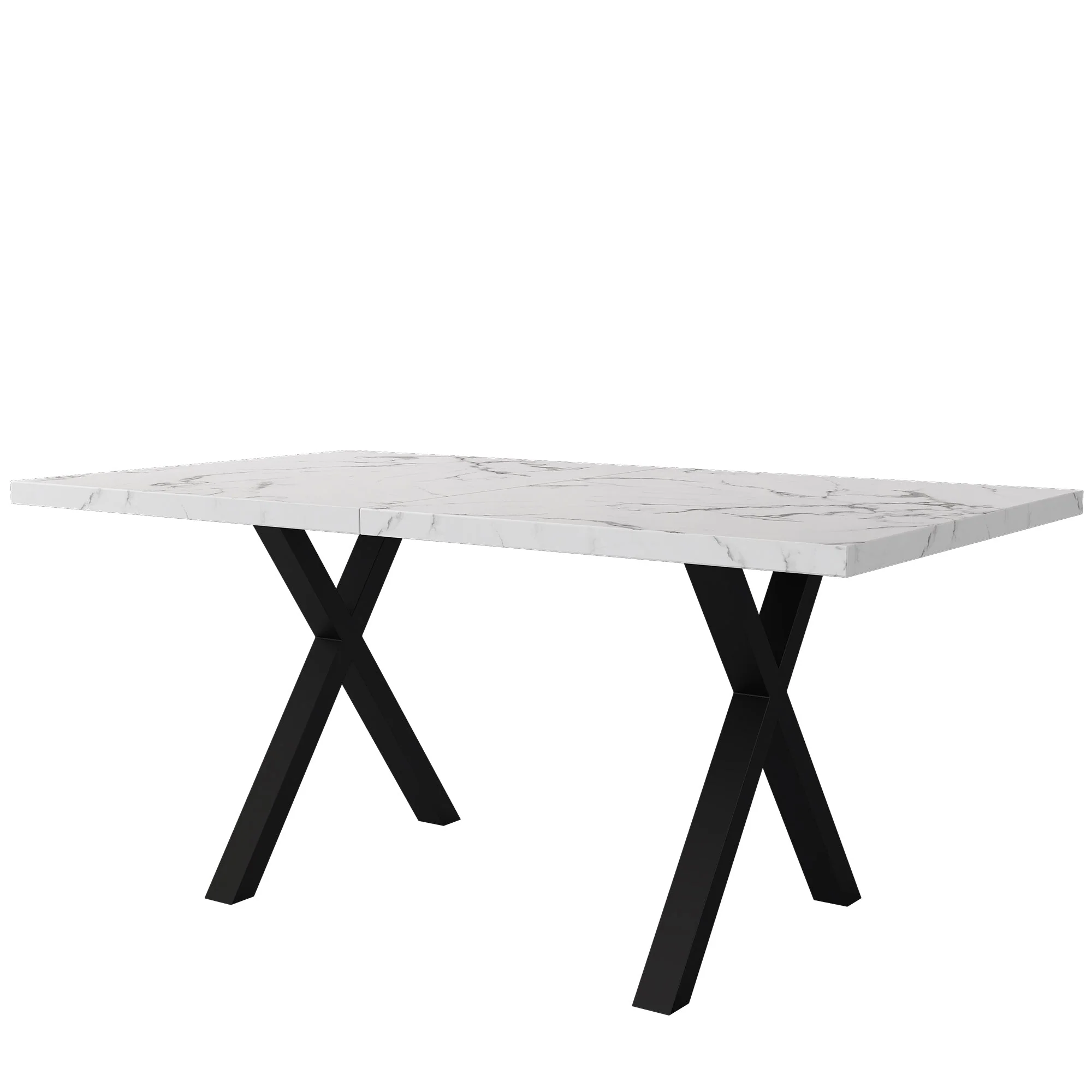 Dining Table Rectangular Crossed Legs Wrought Iron Marble Effect 140x80cm - Black and White - Image 6